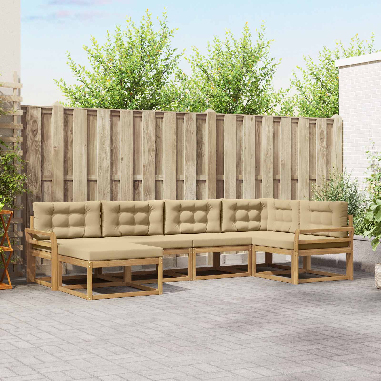 vidaXL Set de canapele de exterior cu pernă 5 pcs Alb și Bej Poliester
