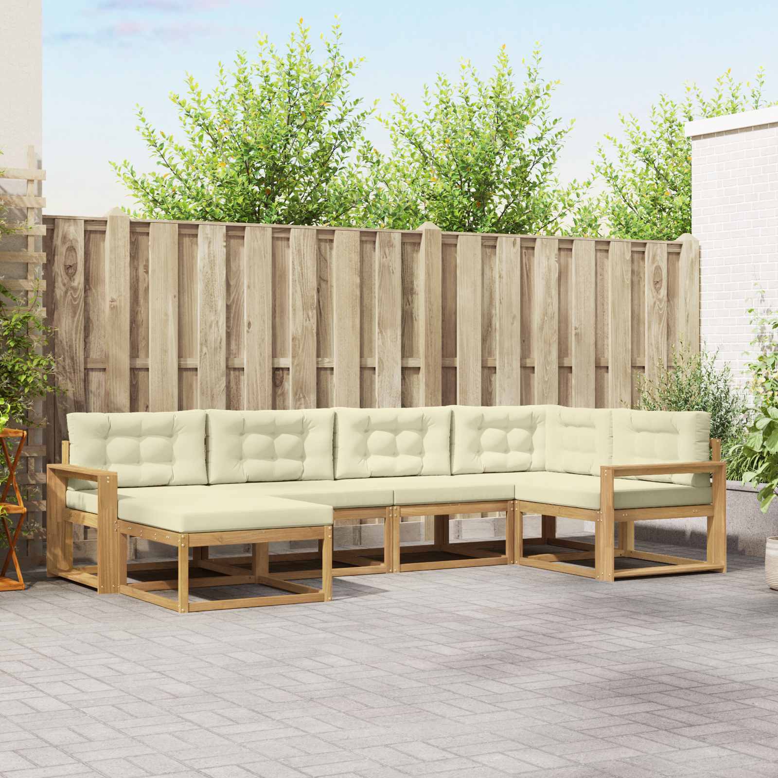 vidaXL Set de canapele de exterior 5 pcs Alb și crem Poliester