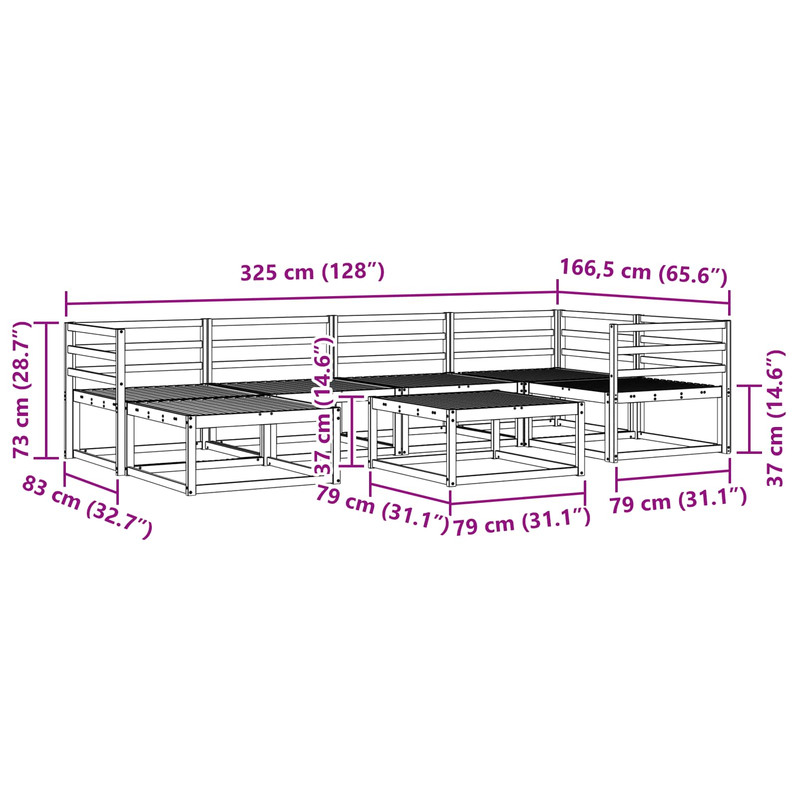 Buiten bankenset 7 pcs Wit Massief Acaciahout image 9