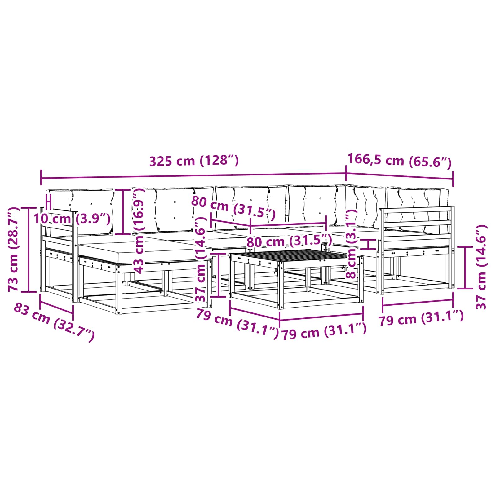 Zunanja garnitura za sedenje 7 pcs Bela in bež - slika 8