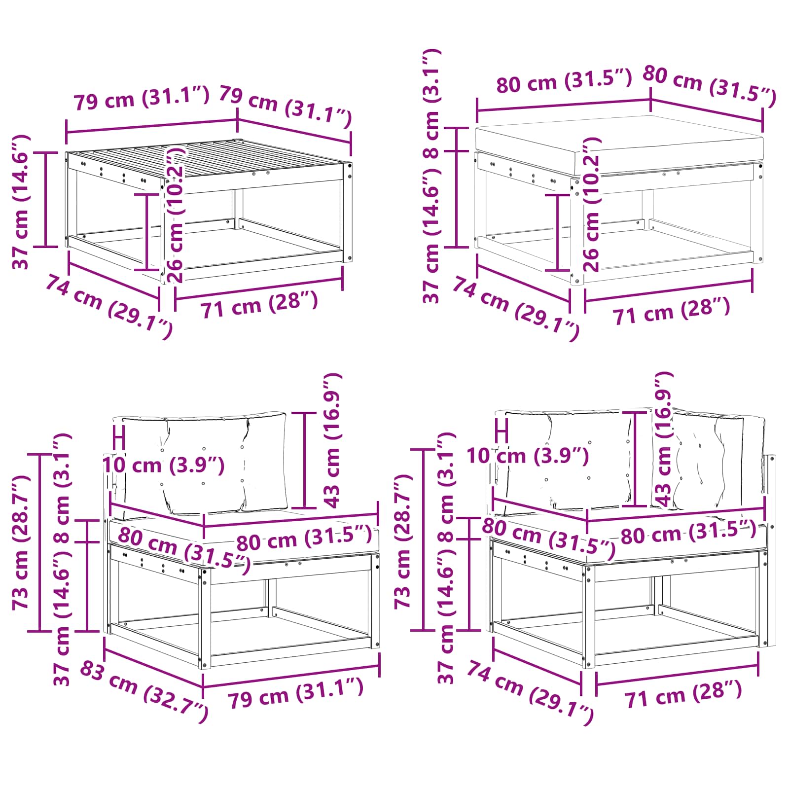 Zunanja garnitura za sedenje 7 pcs Bela in bež - slika 9