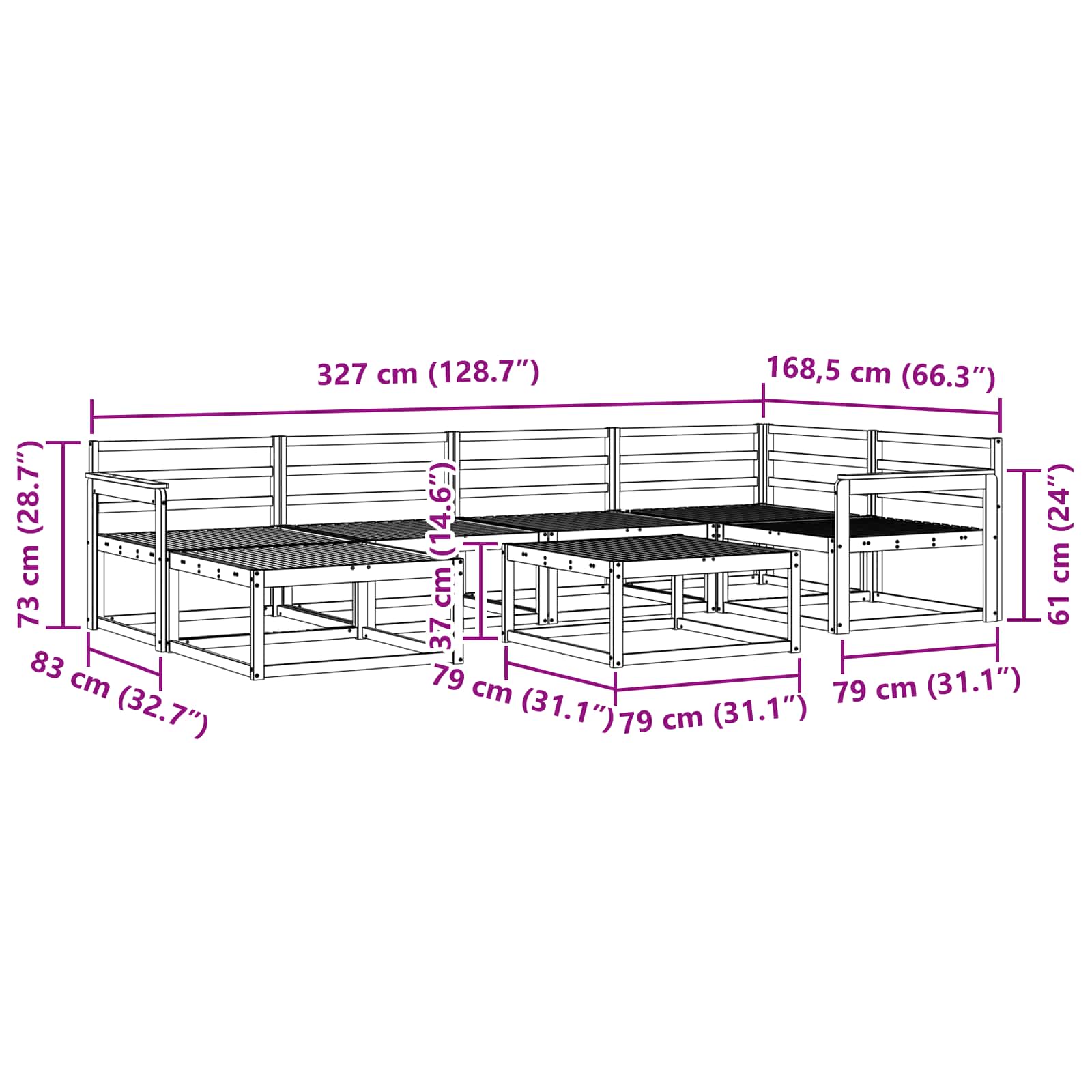Buiten bankenset 7 pcs Wit Massief Acaciahout image 9