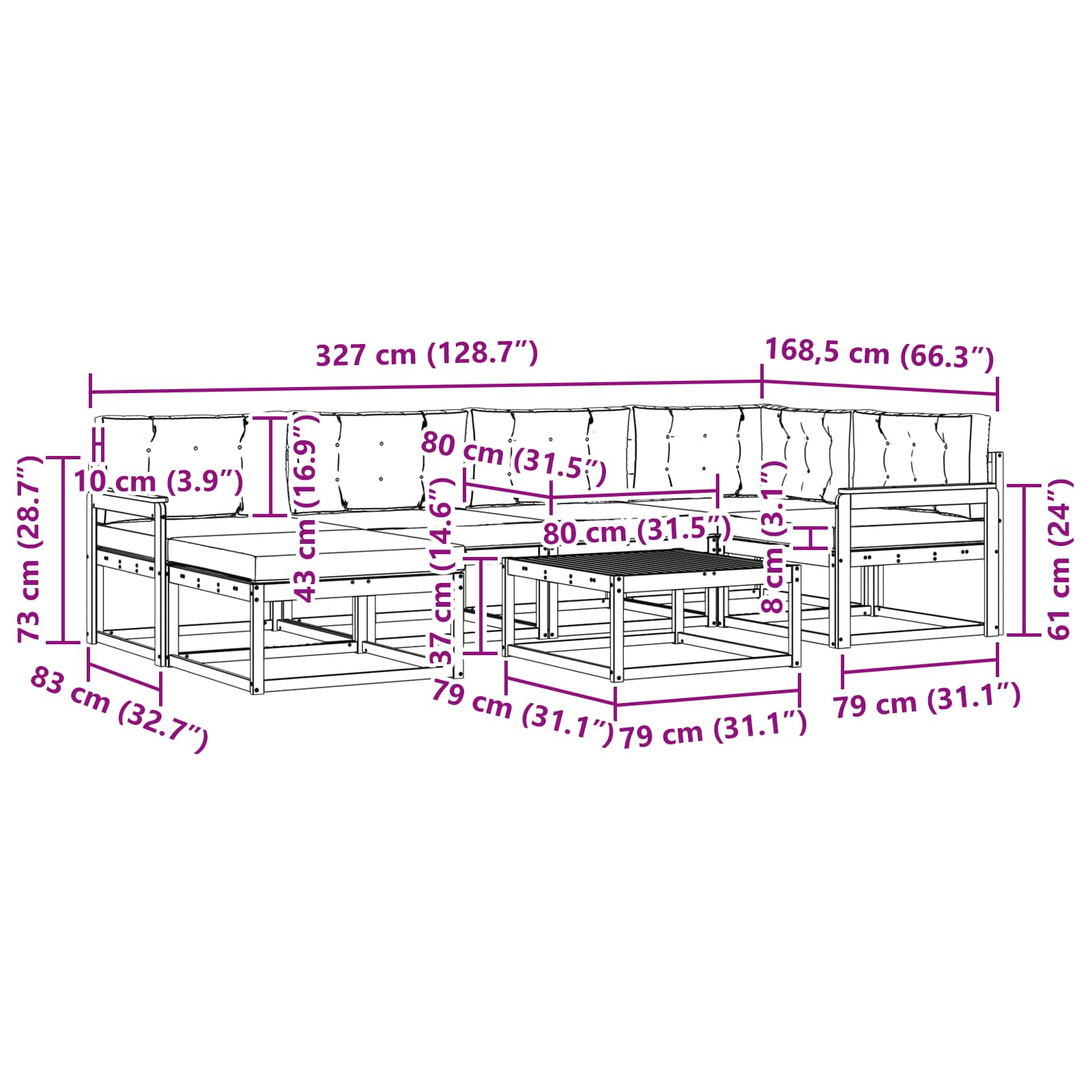 Zunanja garnitura za sedenje 7 pcs Bela in antracit - slika 8