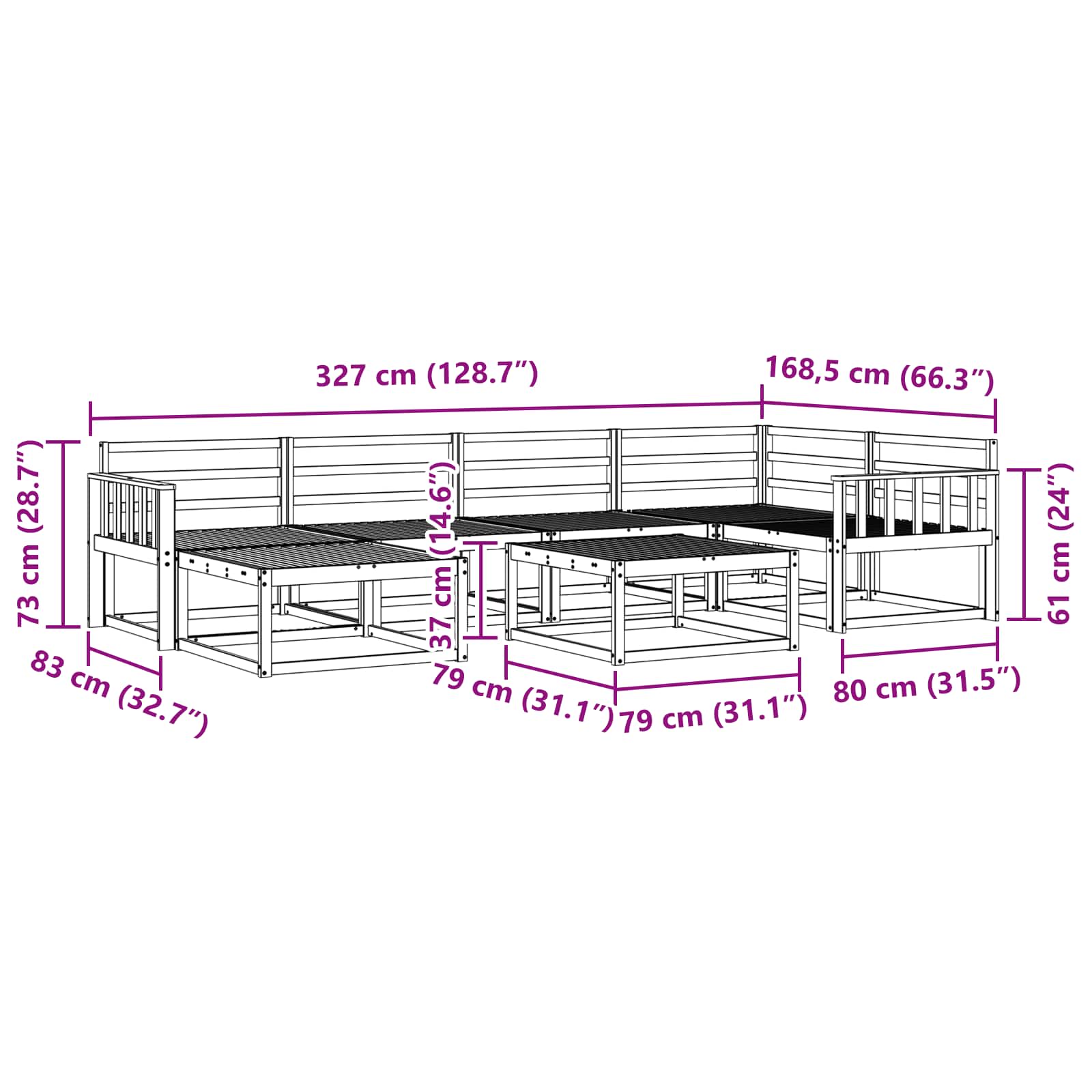 Buiten bankenset 7 pcs Wit Massief Acaciahout image 9