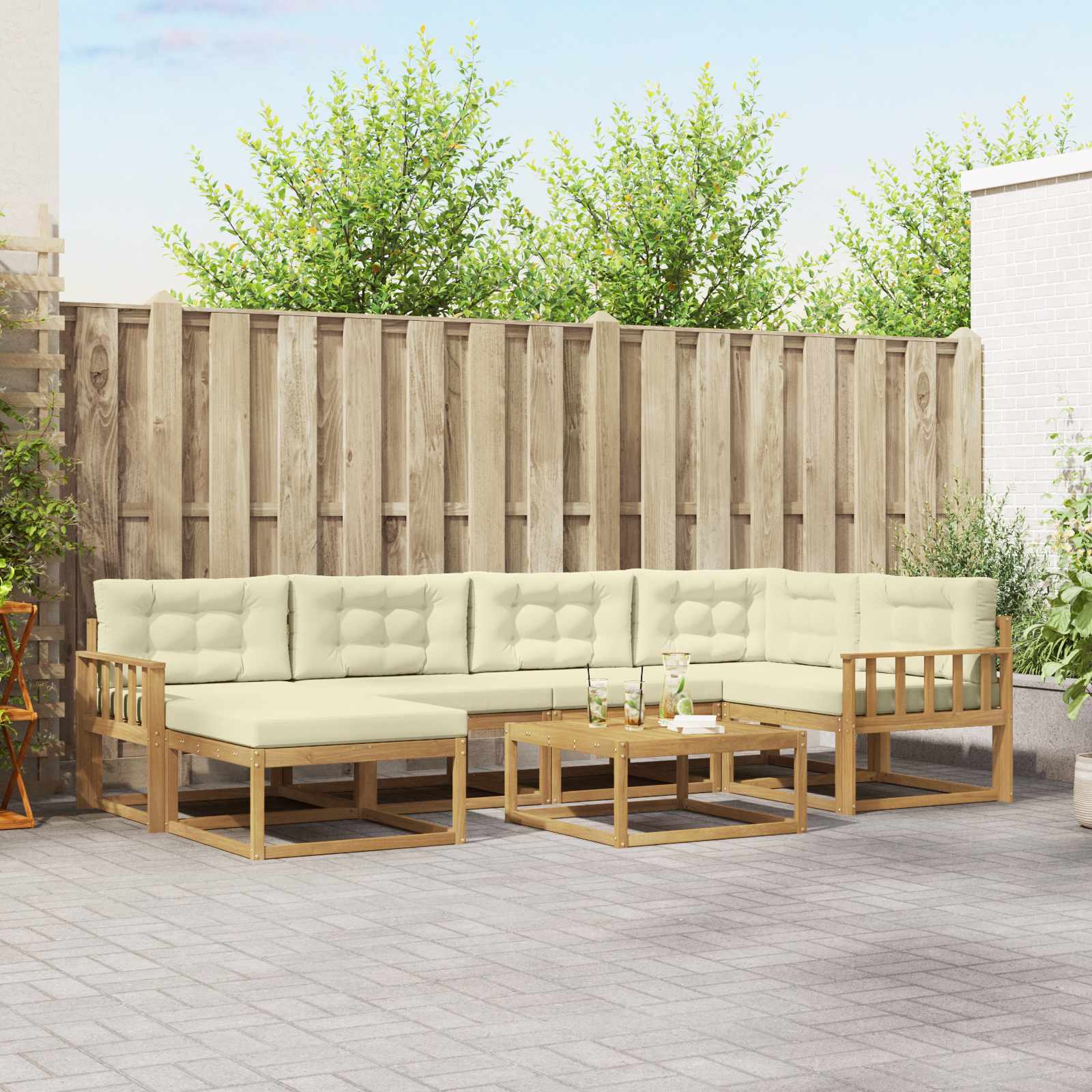 vidaXL Set de canapele de exterior 7 pcs Alb și crem
