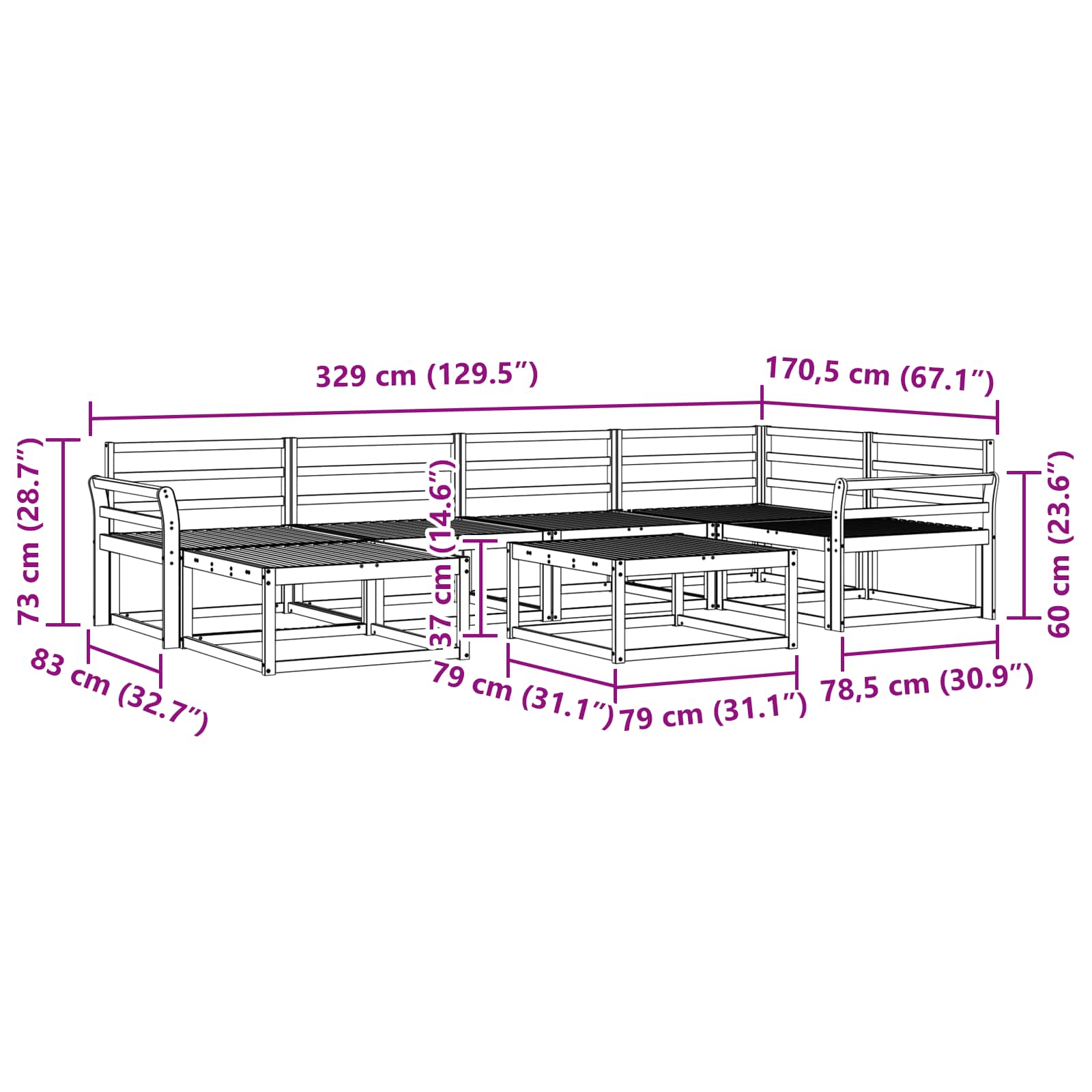 Buiten bankenset 7 pcs Wit Massief Acaciahout image 9