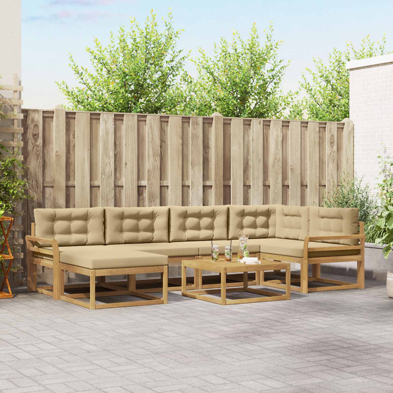 vidaXL Set de canapele de exterior 7 pcs Alb și Bej