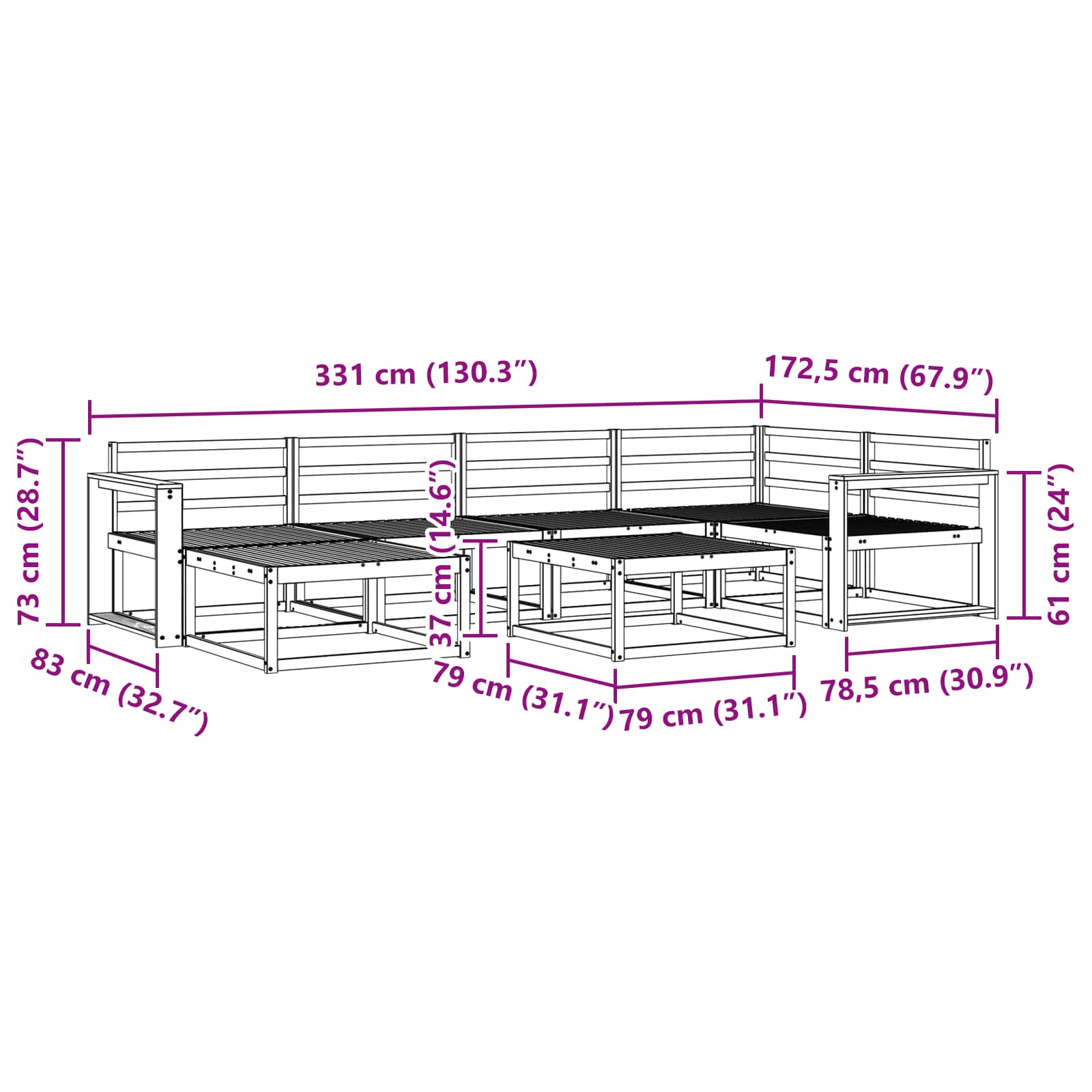 Buiten bankenset 7 pcs Wit Massief Acaciahout image 9