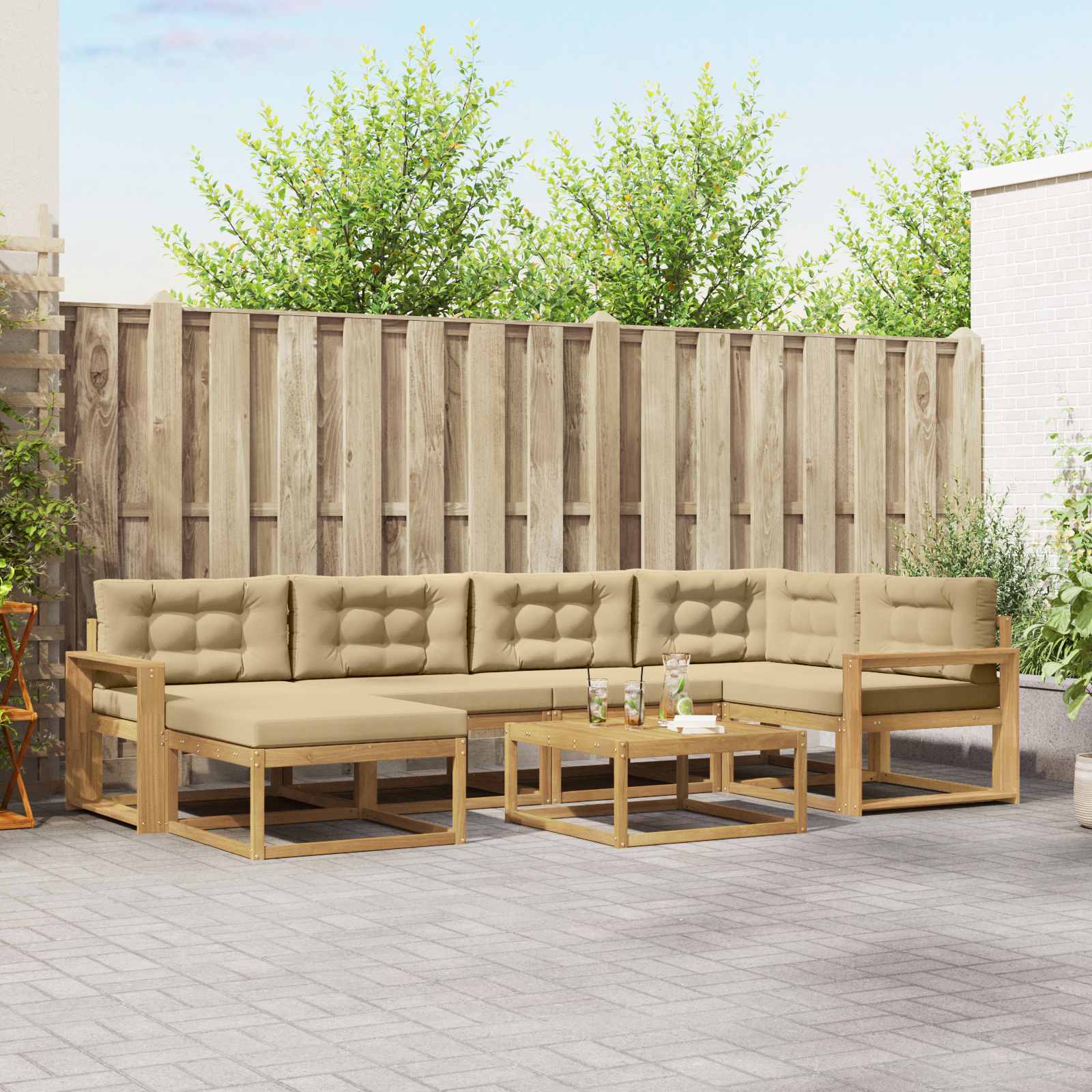 vidaXL Set de canapele de exterior 7 pcs Alb și Bej