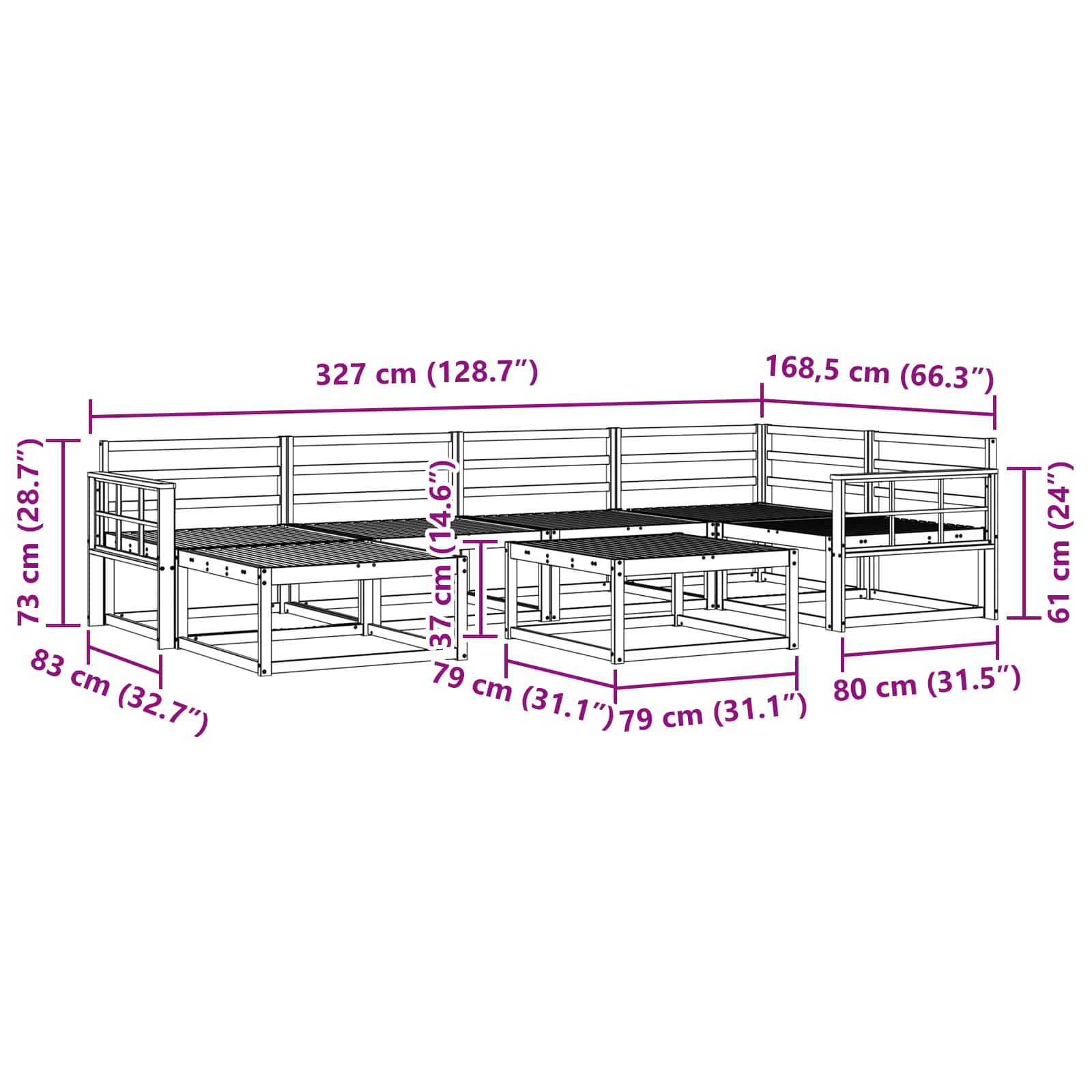 Buiten bankenset 7 pcs Wit Massief Acaciahout image 9