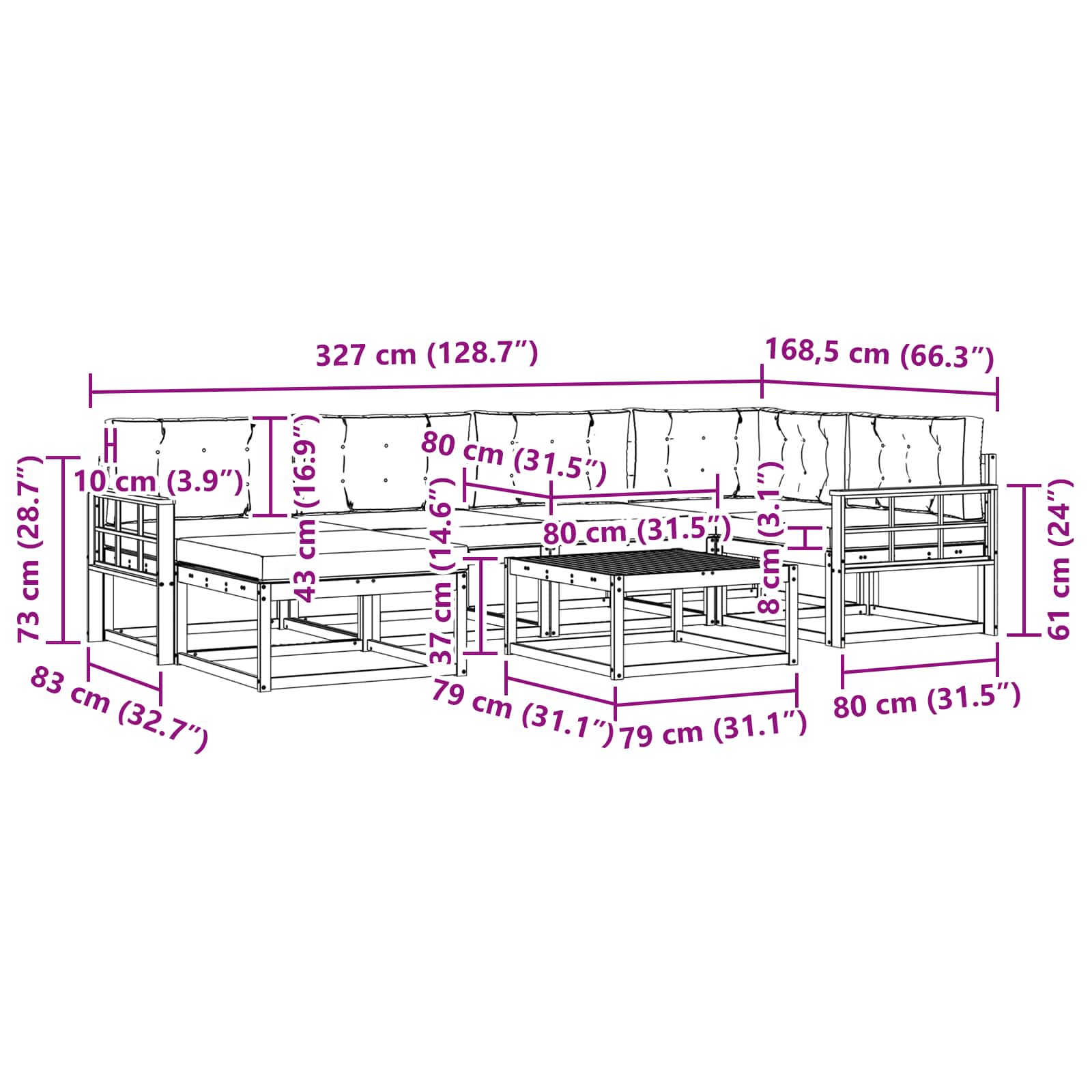 Zunanja garnitura za sedenje 7 pcs Bela in bež - slika 8