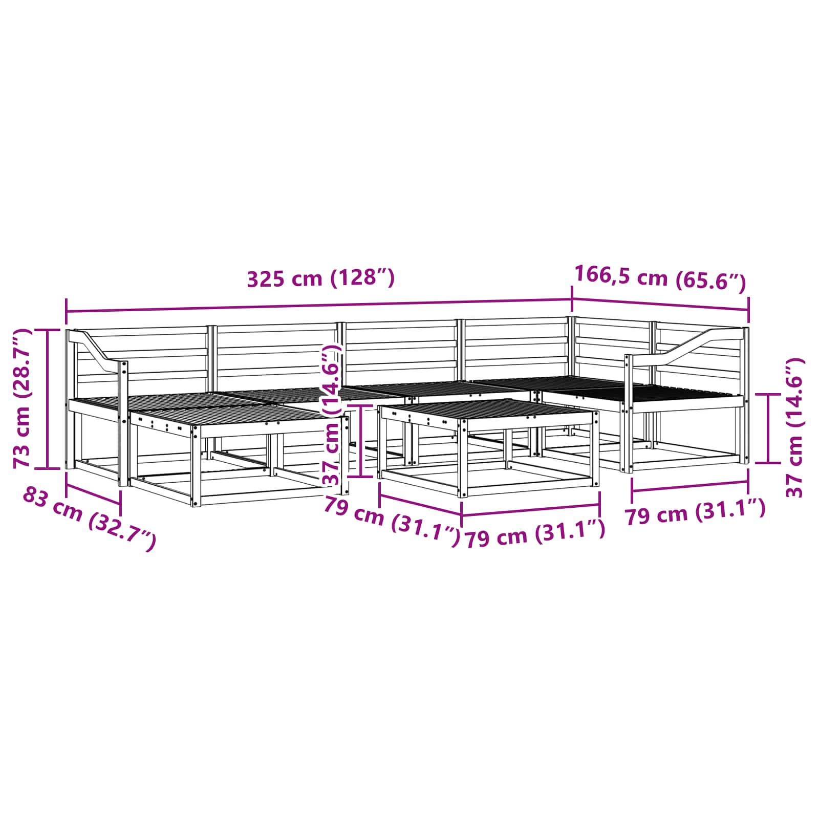 Buiten bankenset 7 pcs Wit Massief Acaciahout image 9