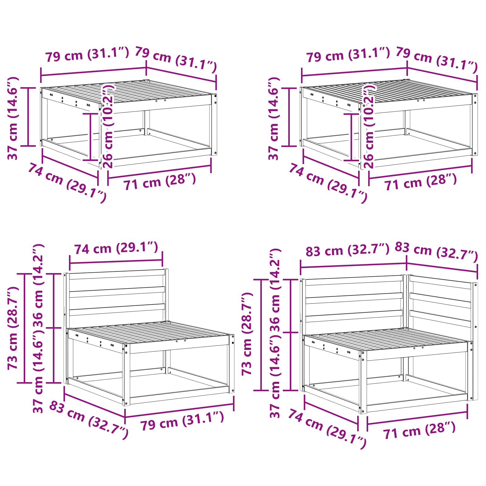 Buiten bankenset 7 pcs Wit Massief Acaciahout image 10