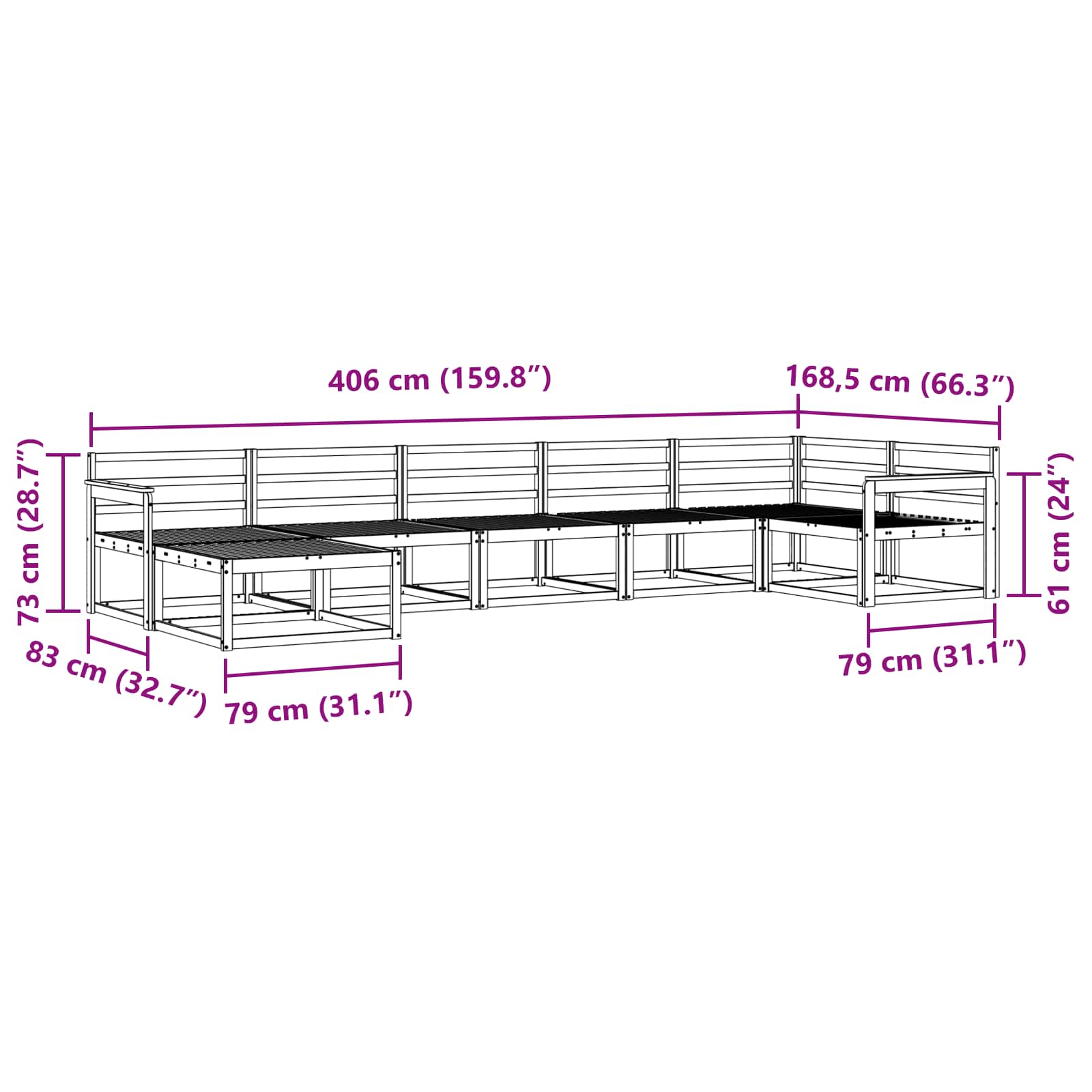 Buiten bankenset 7 pcs Wit Massief Acaciahout image 9