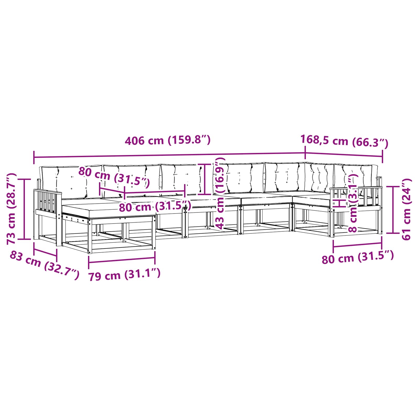 Buiten bankenset met kussen 7 pcs Massief Acaciahout image 8