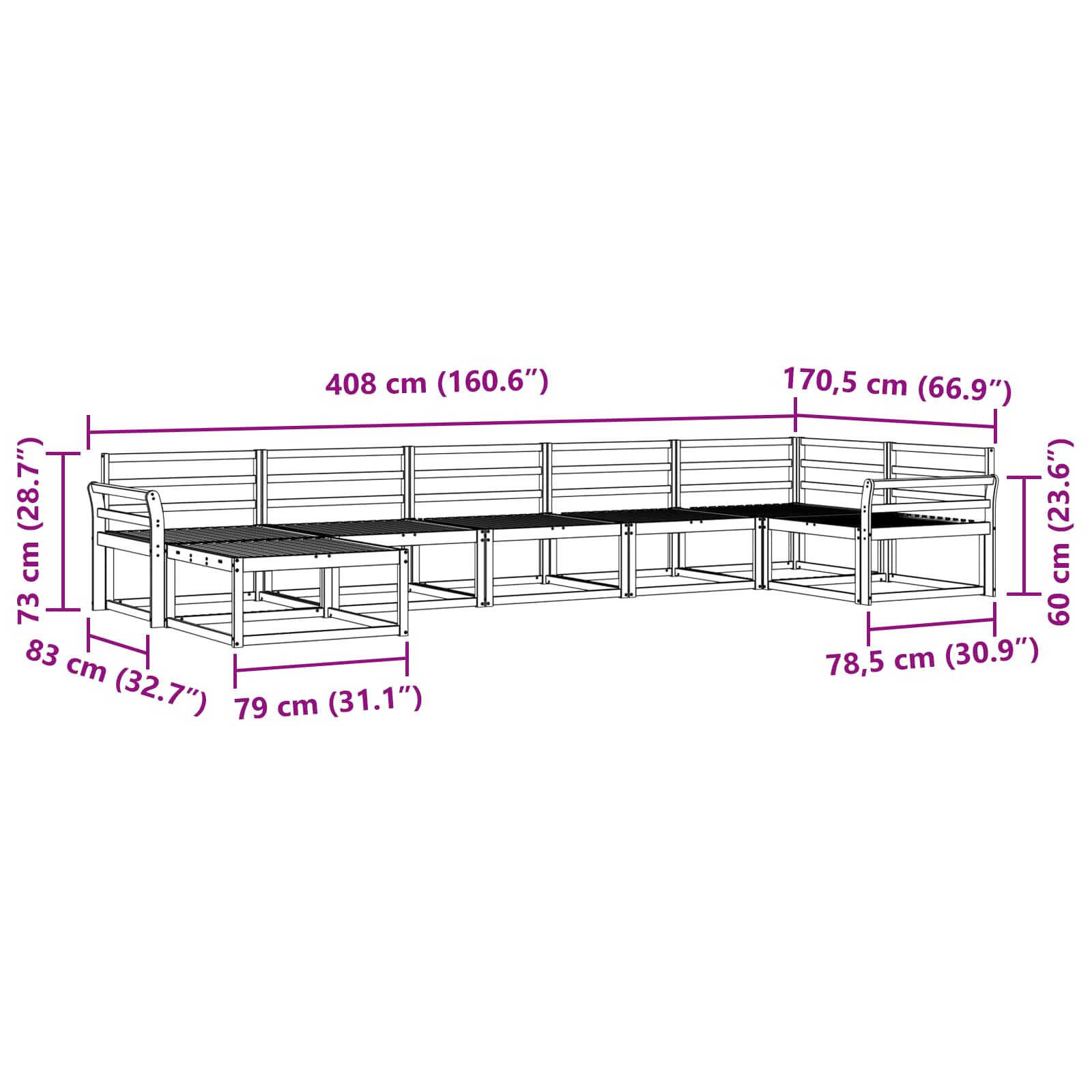 Buiten bankenset 7 pcs Wit Massief Acaciahout image 9