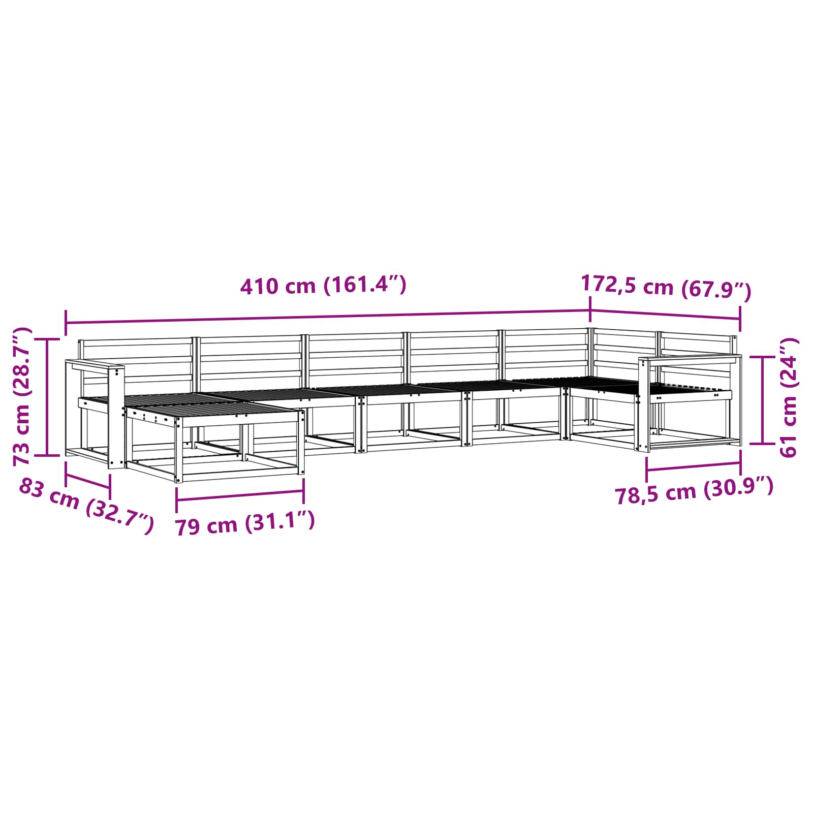 Buiten bankenset 7 pcs Wit Massief Acaciahout image 9