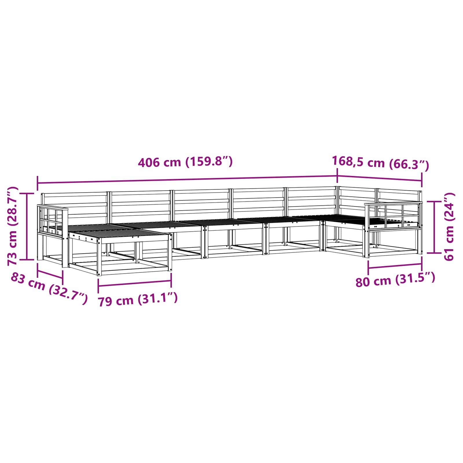 Buiten bankenset 7 pcs Wit Massief Acaciahout image 9