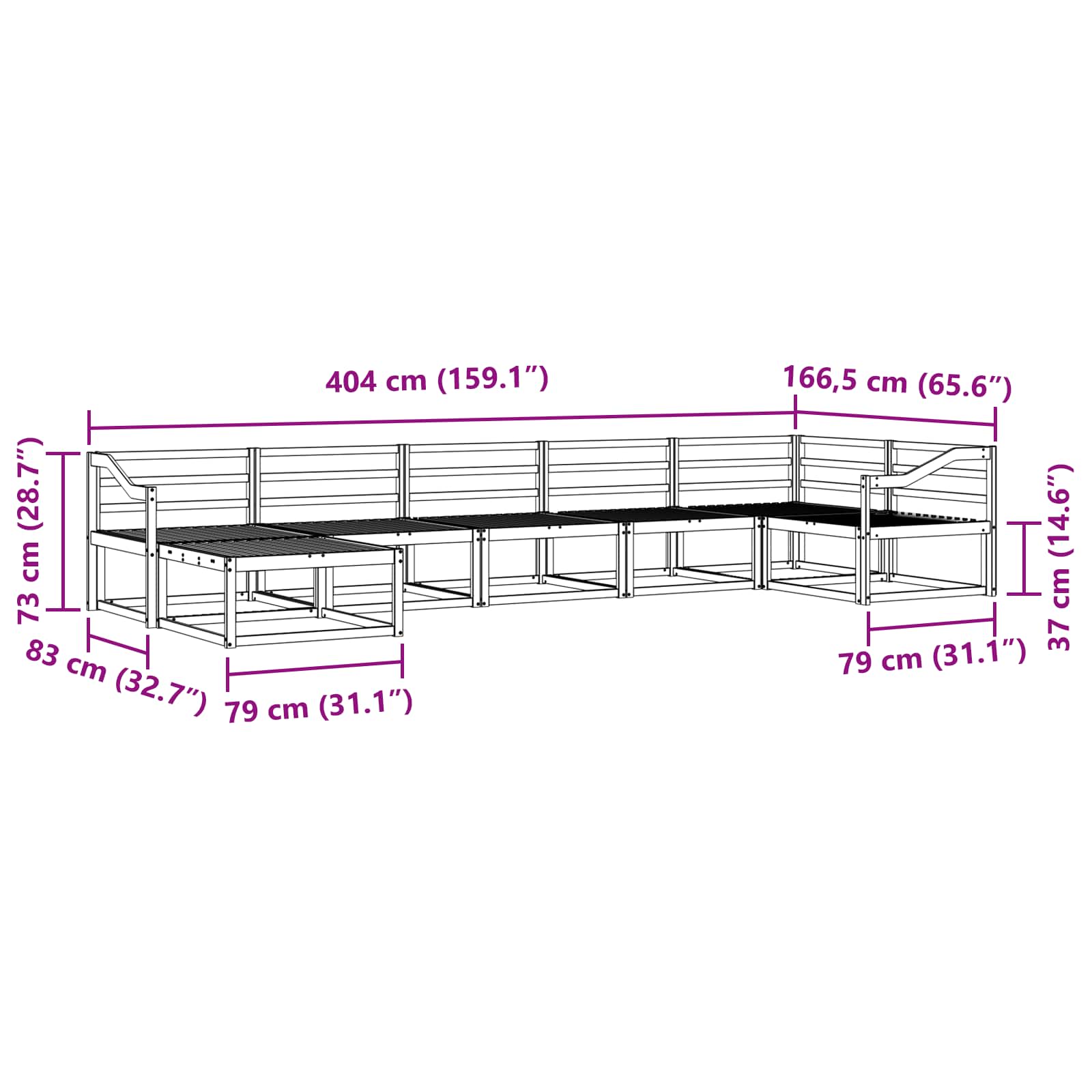 Buiten bankenset 7 pcs Wit Massief Acaciahout image 9