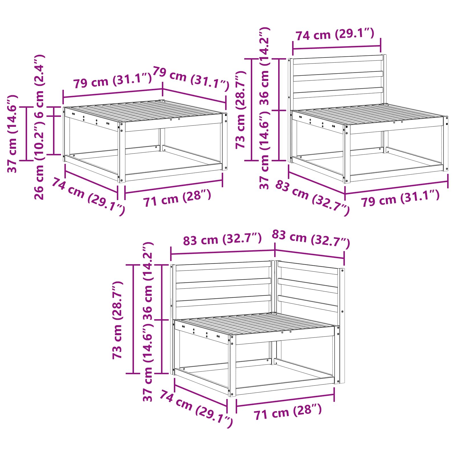 Buiten bankenset 7 pcs Wit Massief Acaciahout image 10