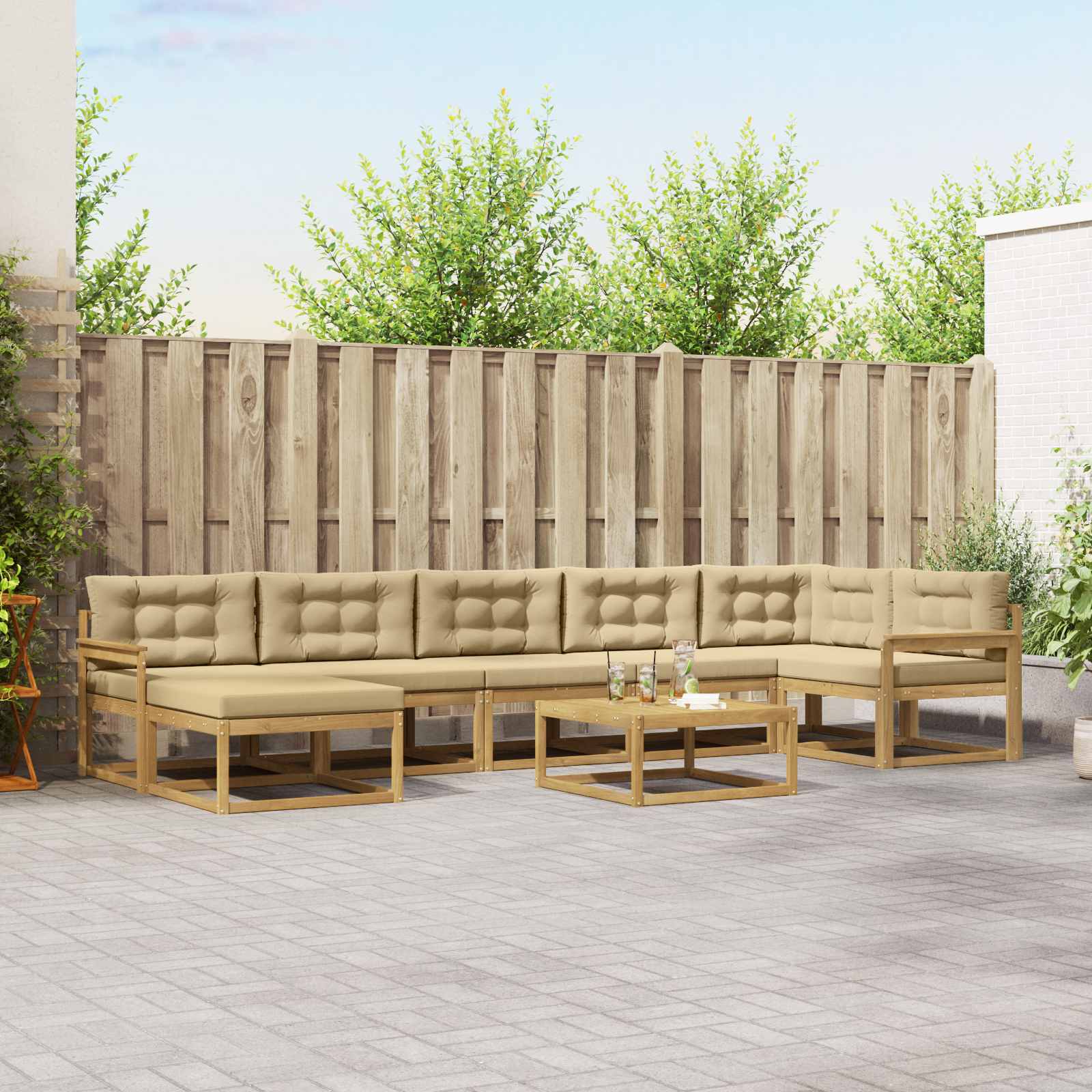vidaXL Set de canapele de exterior 8 pcs Alb și Bej