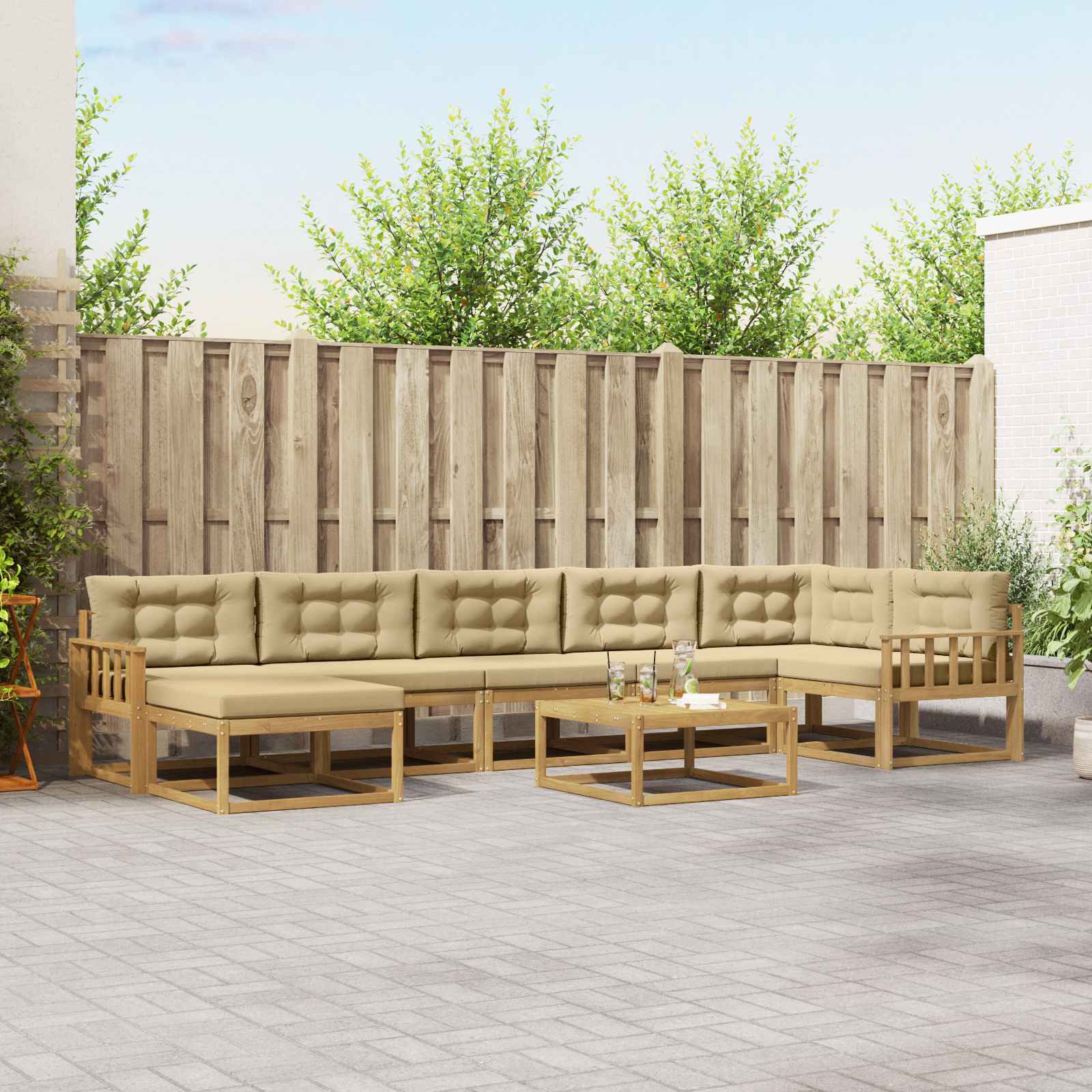 vidaXL Set de canapele de exterior 8 pcs Alb și Bej