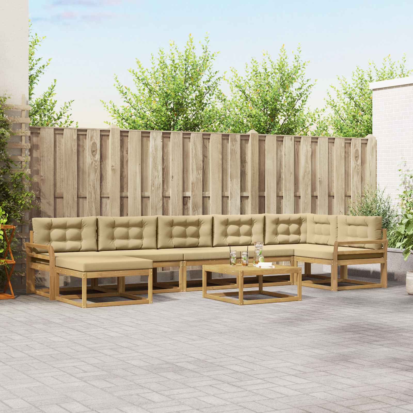 Zunanja garnitura za sedenje 8 pcs Bela in bež