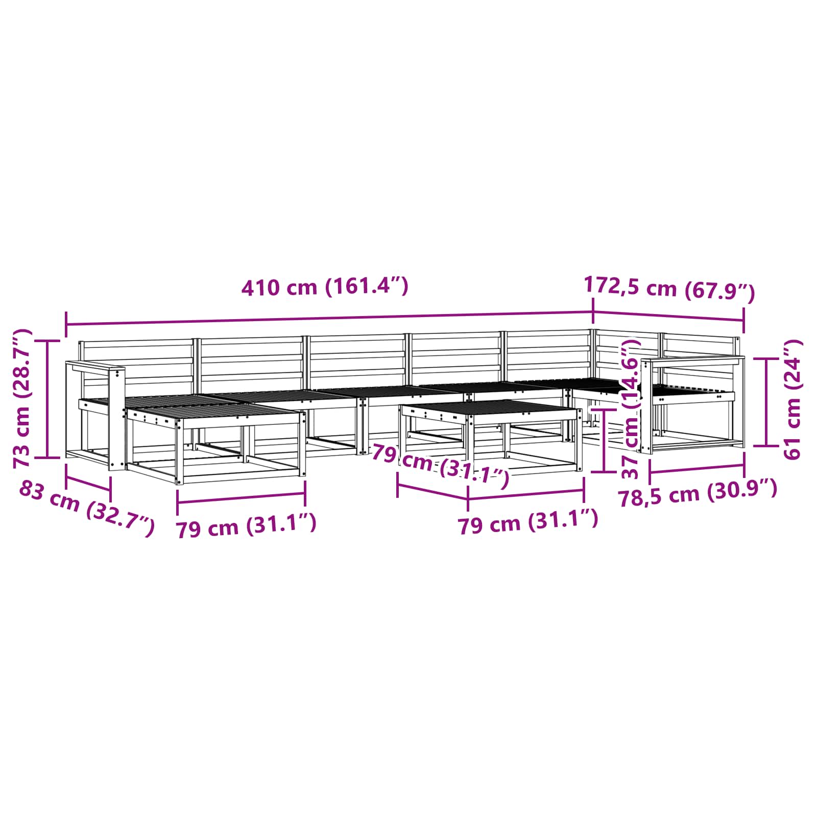 Buiten bankenset 8 pcs Wit Massief Acaciahout image 10