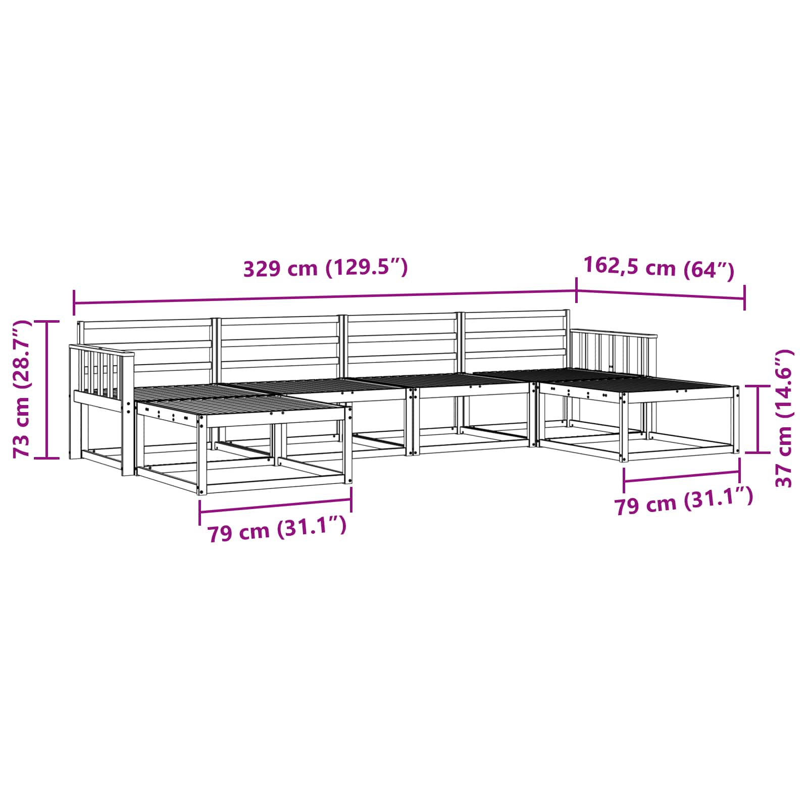 Buiten bankenset 6 pcs Wit Massief Acaciahout image 7