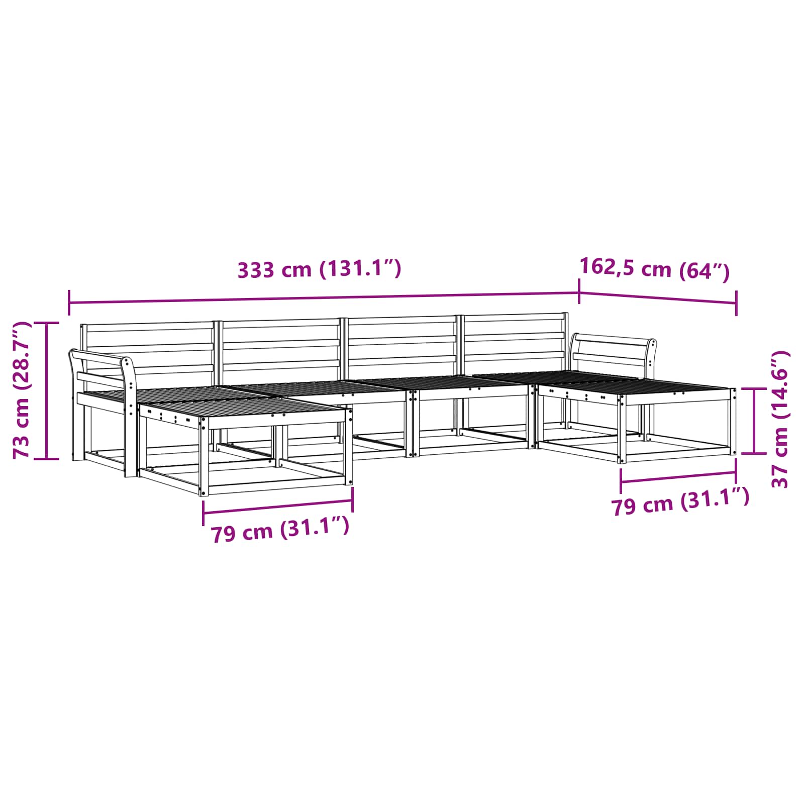Buiten bankenset 6 pcs Wit Massief Acaciahout image 7