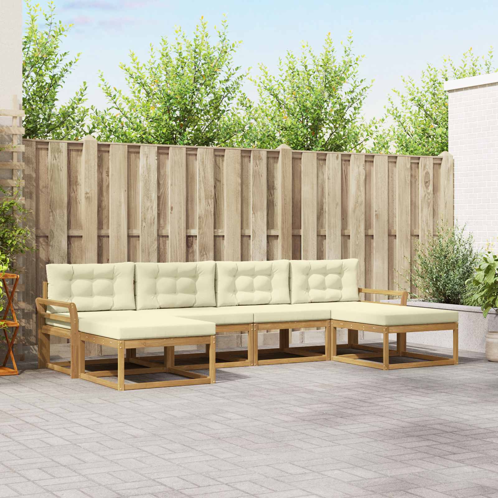 vidaXL Set de canapele de exterior cu pernă 6 pcs Alb și crem