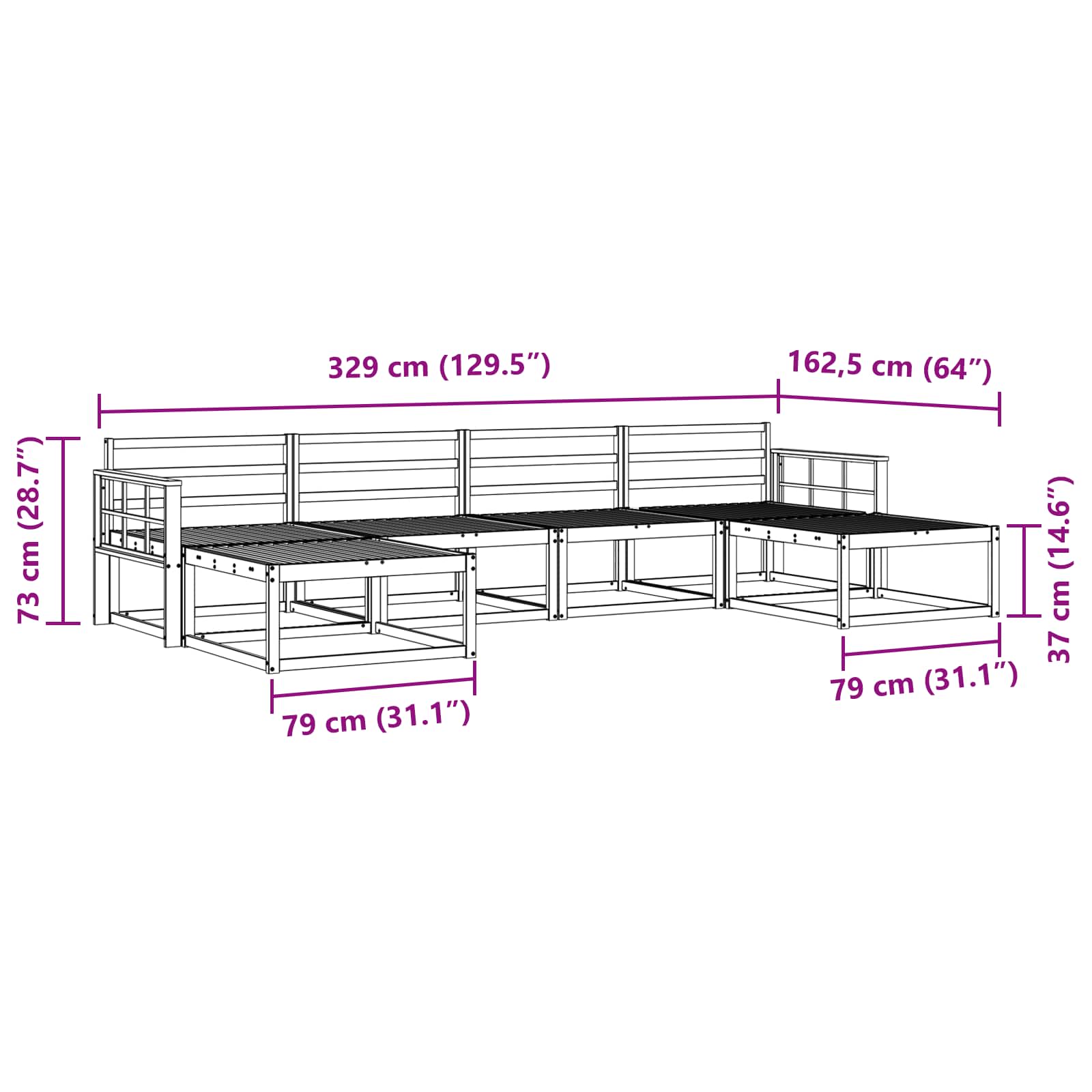 Buiten bankenset 6 pcs Wit Massief Acaciahout image 7