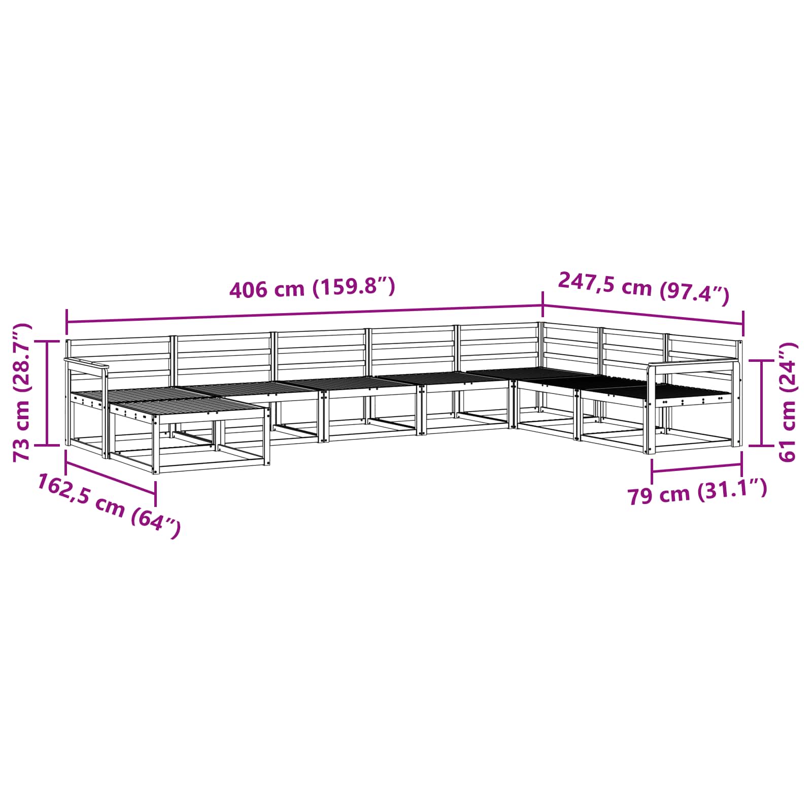 Buiten bankenset 8 pcs Wit Massief Acaciahout image 8
