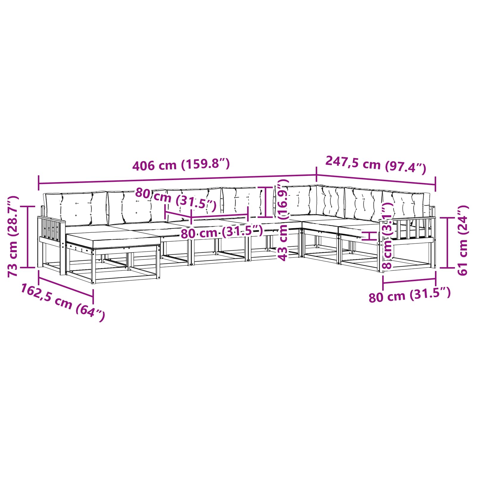 Zunanja garnitura za sedenje 8 pcs Bela in antracit - slika 7