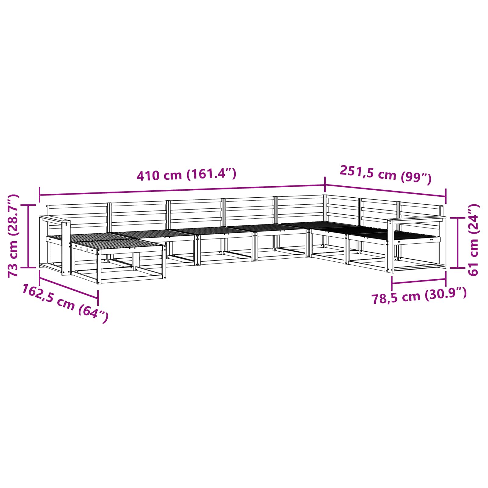 Buiten bankenset 8 pcs Wit Massief Acaciahout image 8