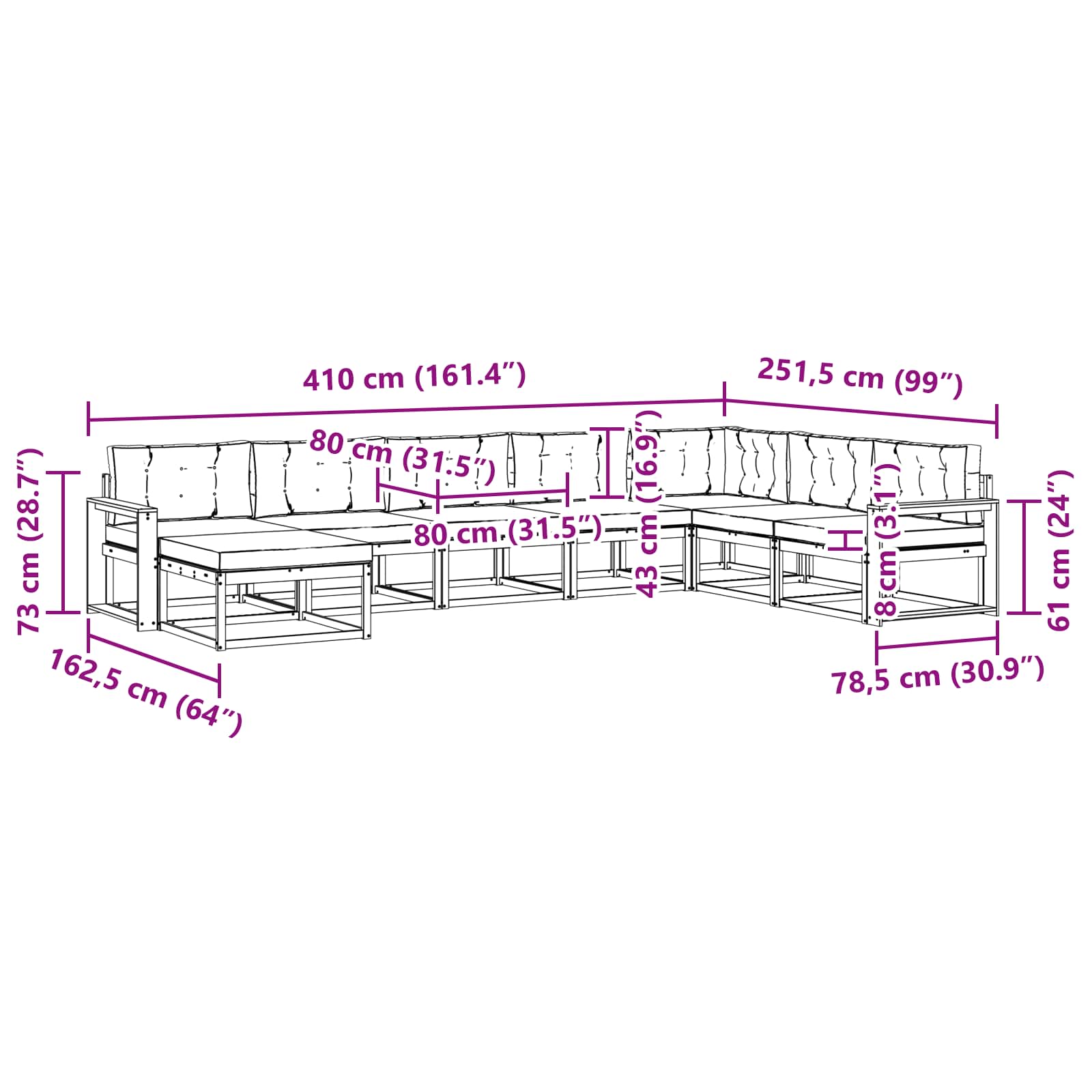 Zunanja garnitura za sedenje 8 pcs Bela in antracit - slika 7