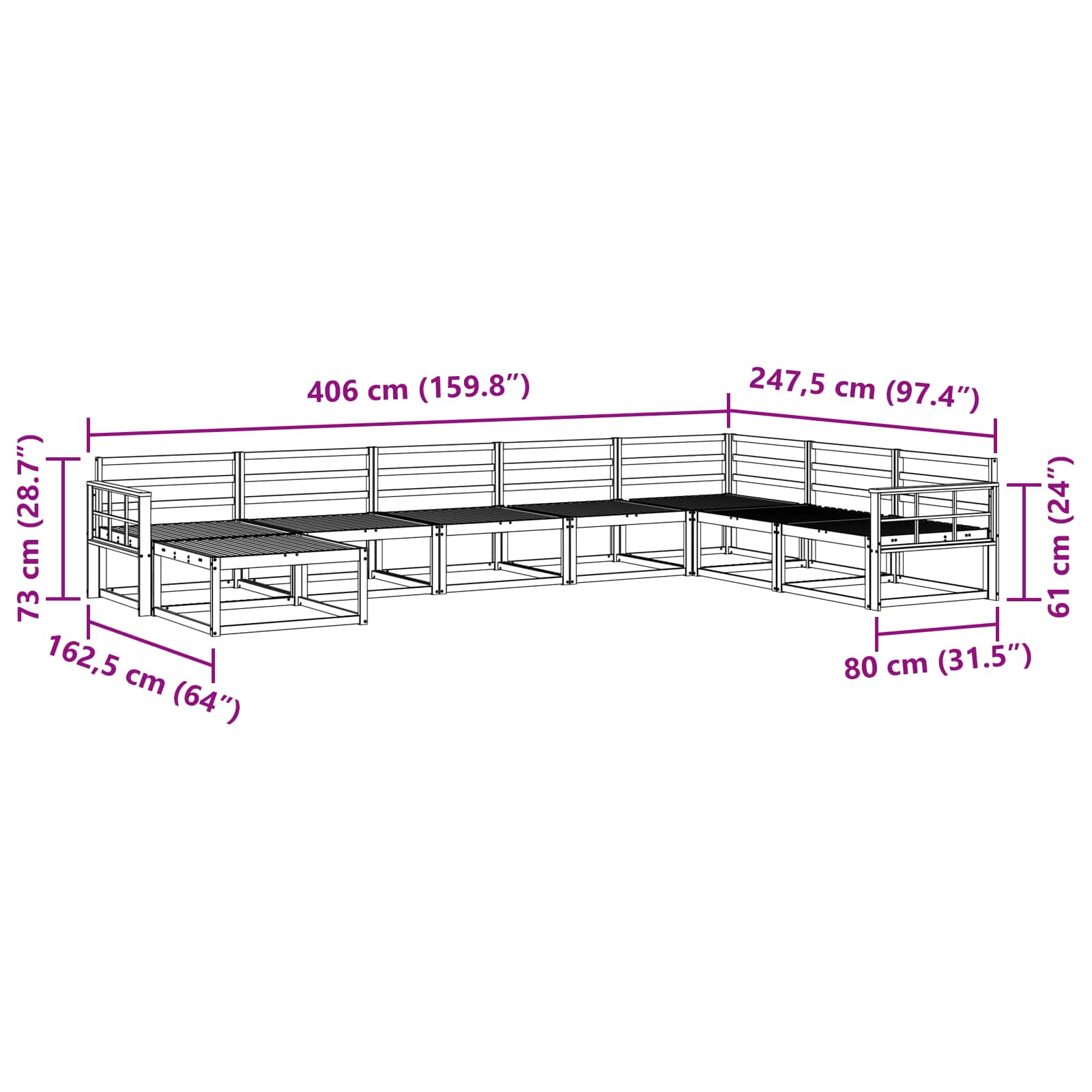 Buiten bankenset 8 pcs Wit Massief Acaciahout image 8