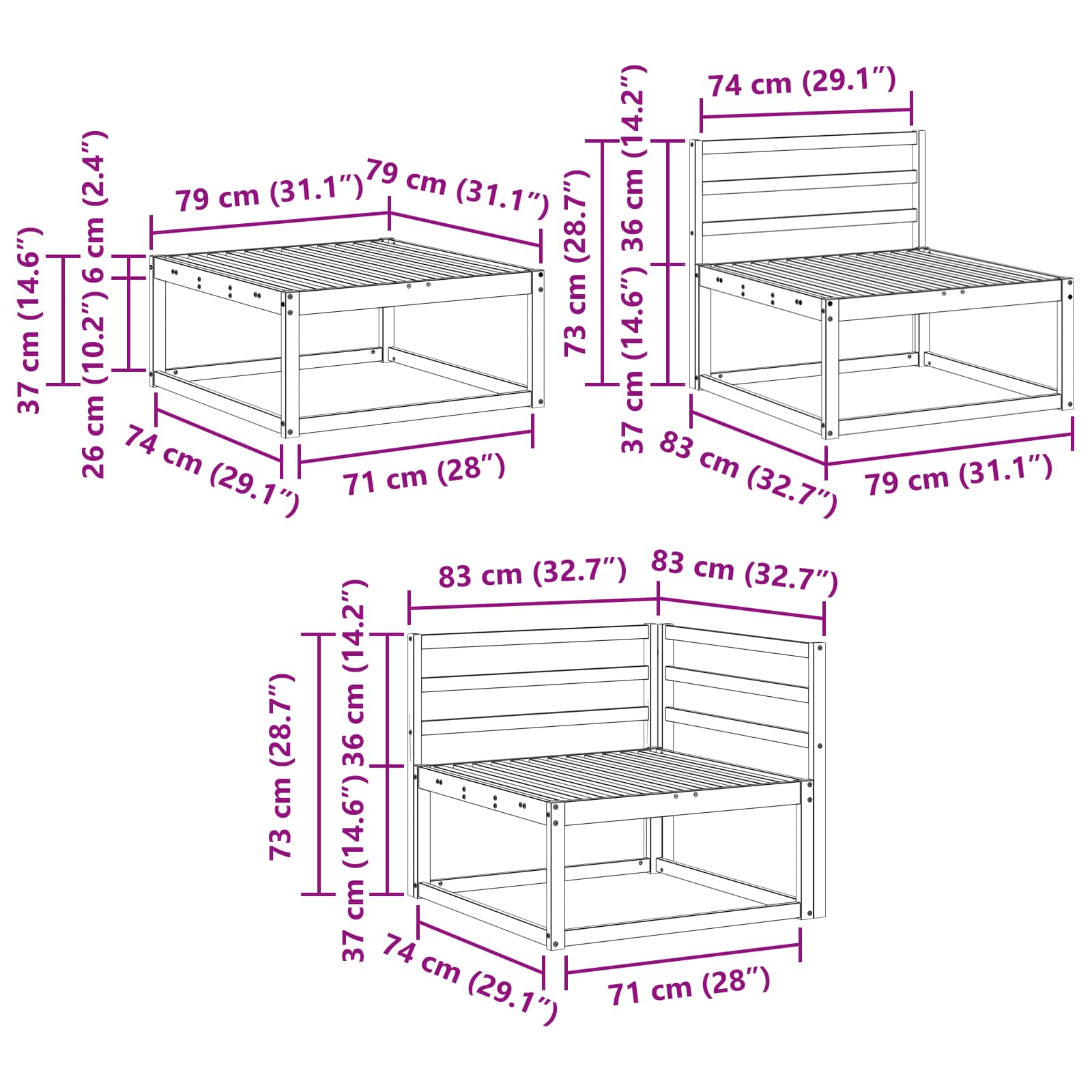 Buiten bankenset 8 pcs Wit Massief Acaciahout image 9