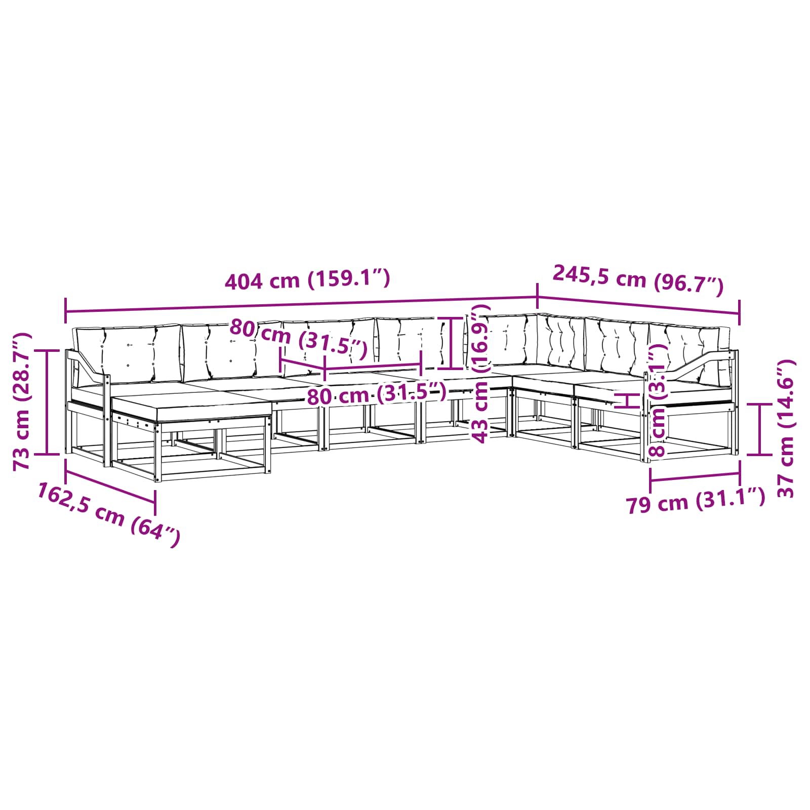 Zunanja garnitura za sedenje 8 pcs Bela in krem - slika 7