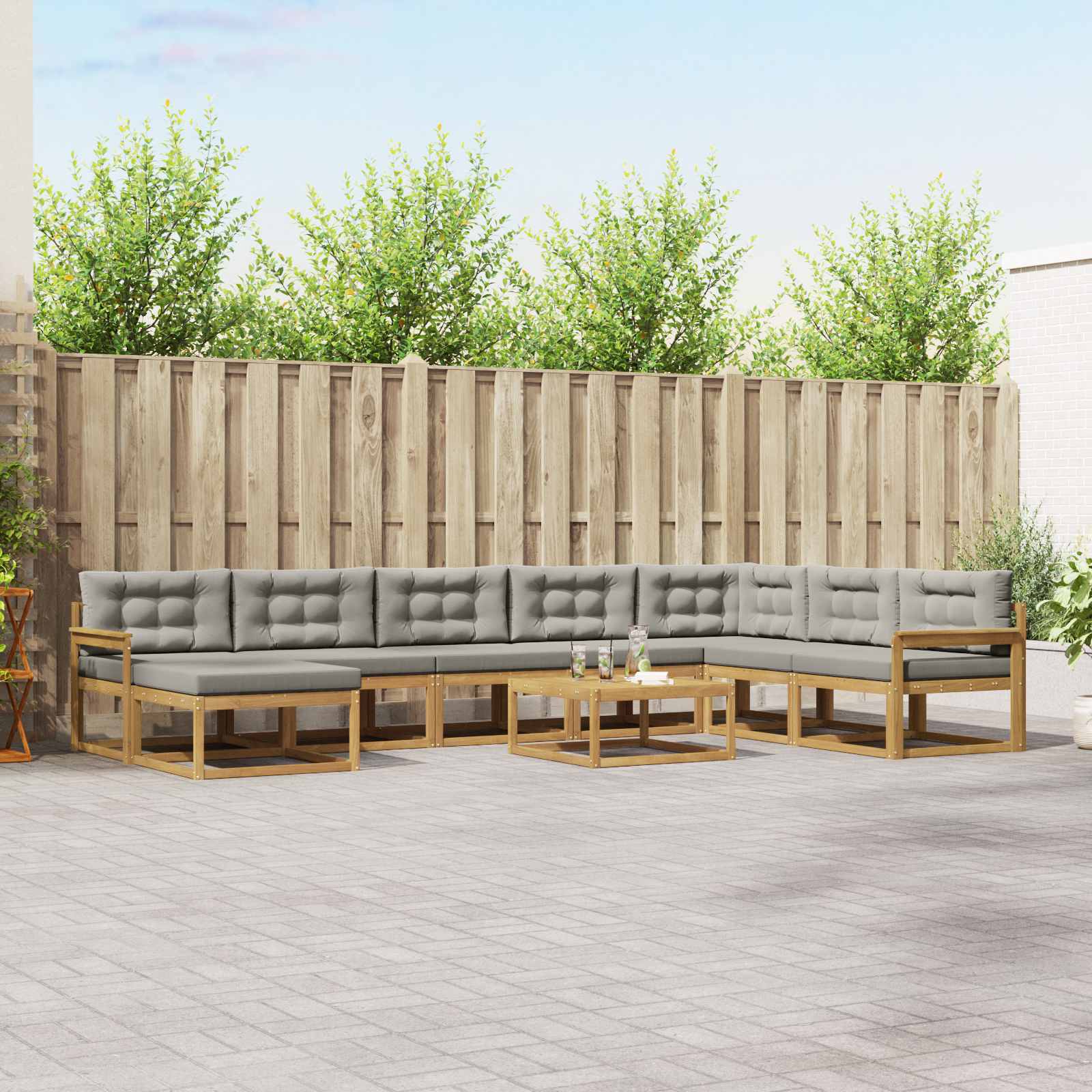 vidaXL Set de canapele de exterior 9 pcs Alb și gri deschis