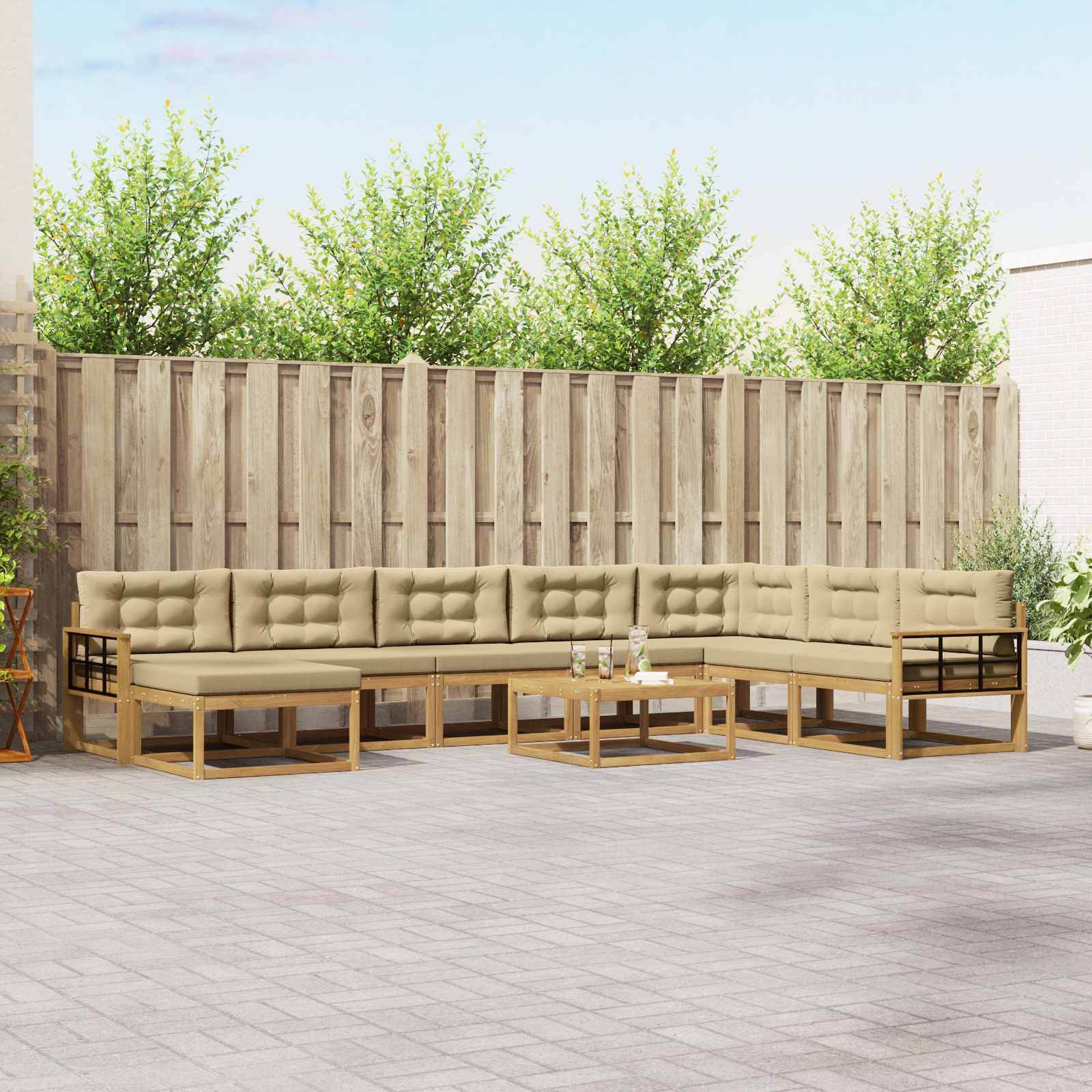 vidaXL Set de canapele de exterior 9 pcs Alb și Bej