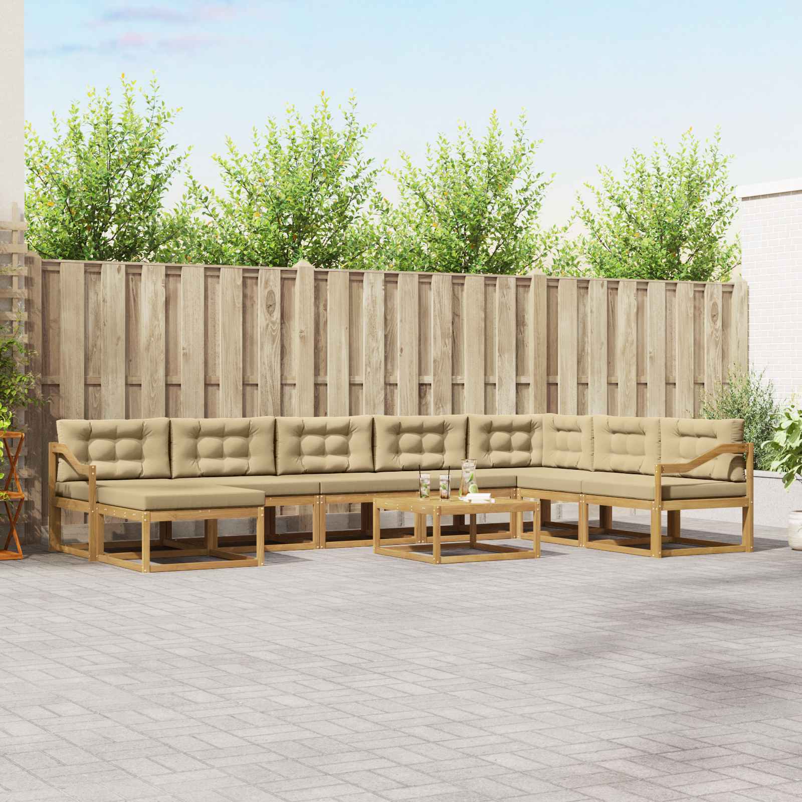 vidaXL Set de canapele de exterior 9 pcs Alb și Bej