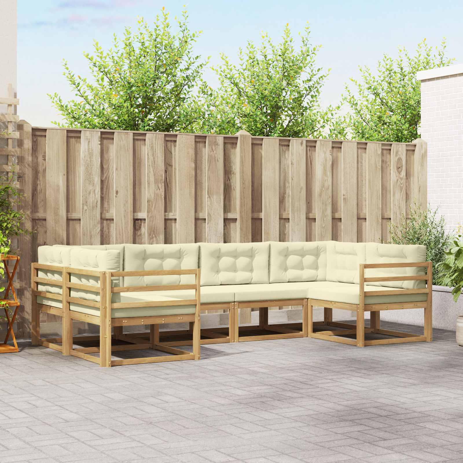 vidaXL Set de canapele de exterior cu pernă 6 pcs Alb și crem