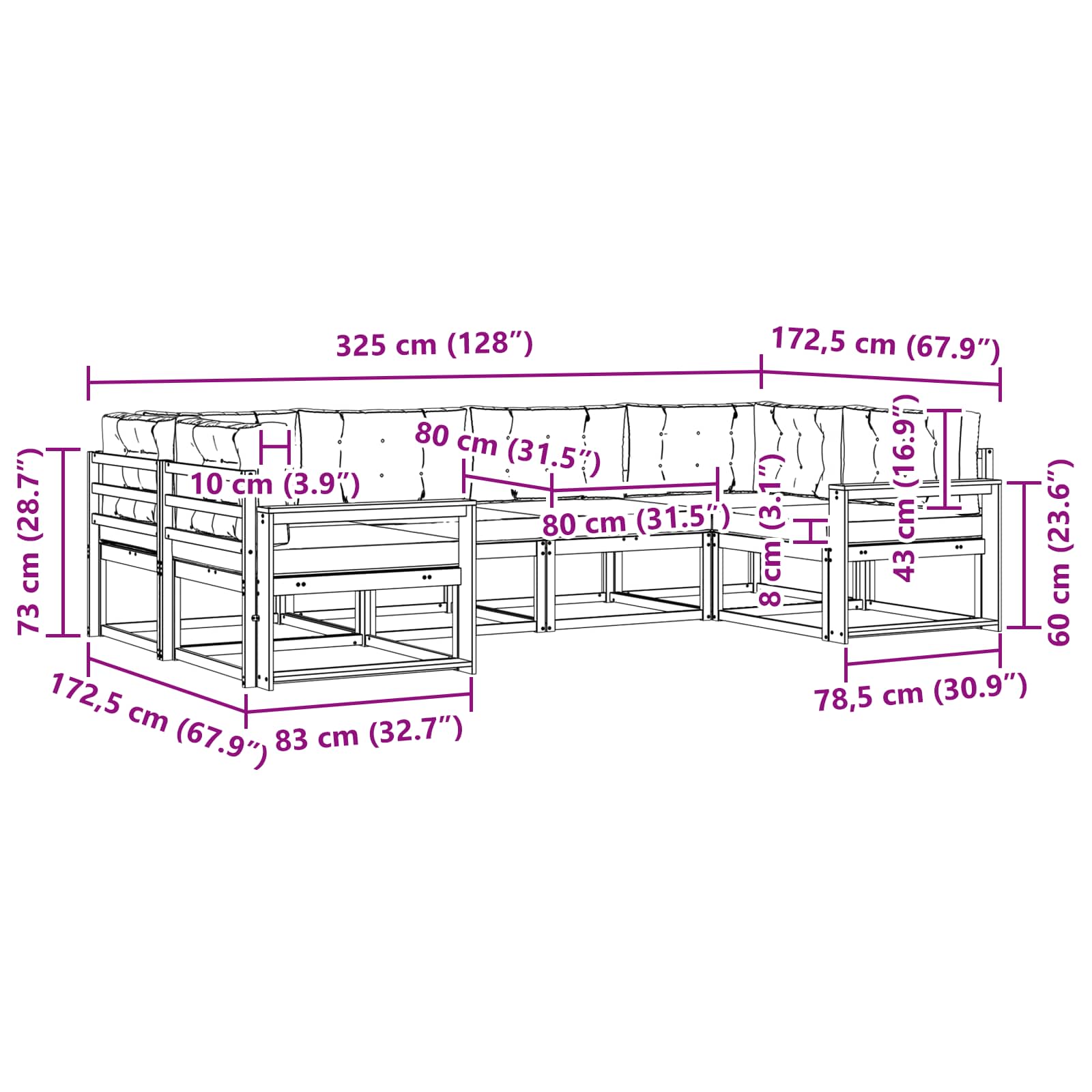 Buiten bankenset 6 pcs Wit Massief Acaciahout image 6