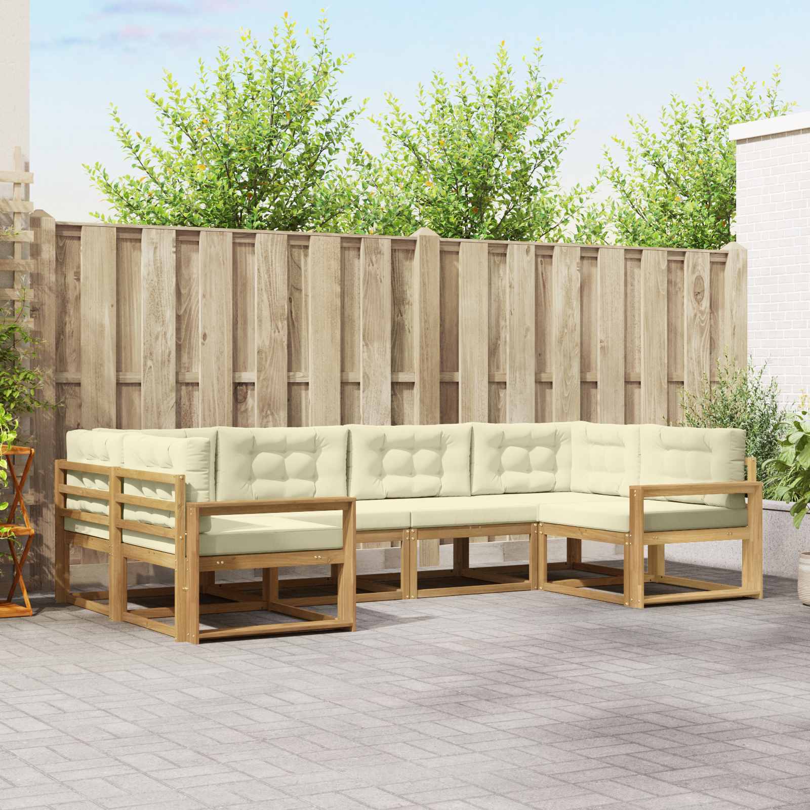 vidaXL Set de canapele de exterior cu pernă 6 pcs Alb și crem