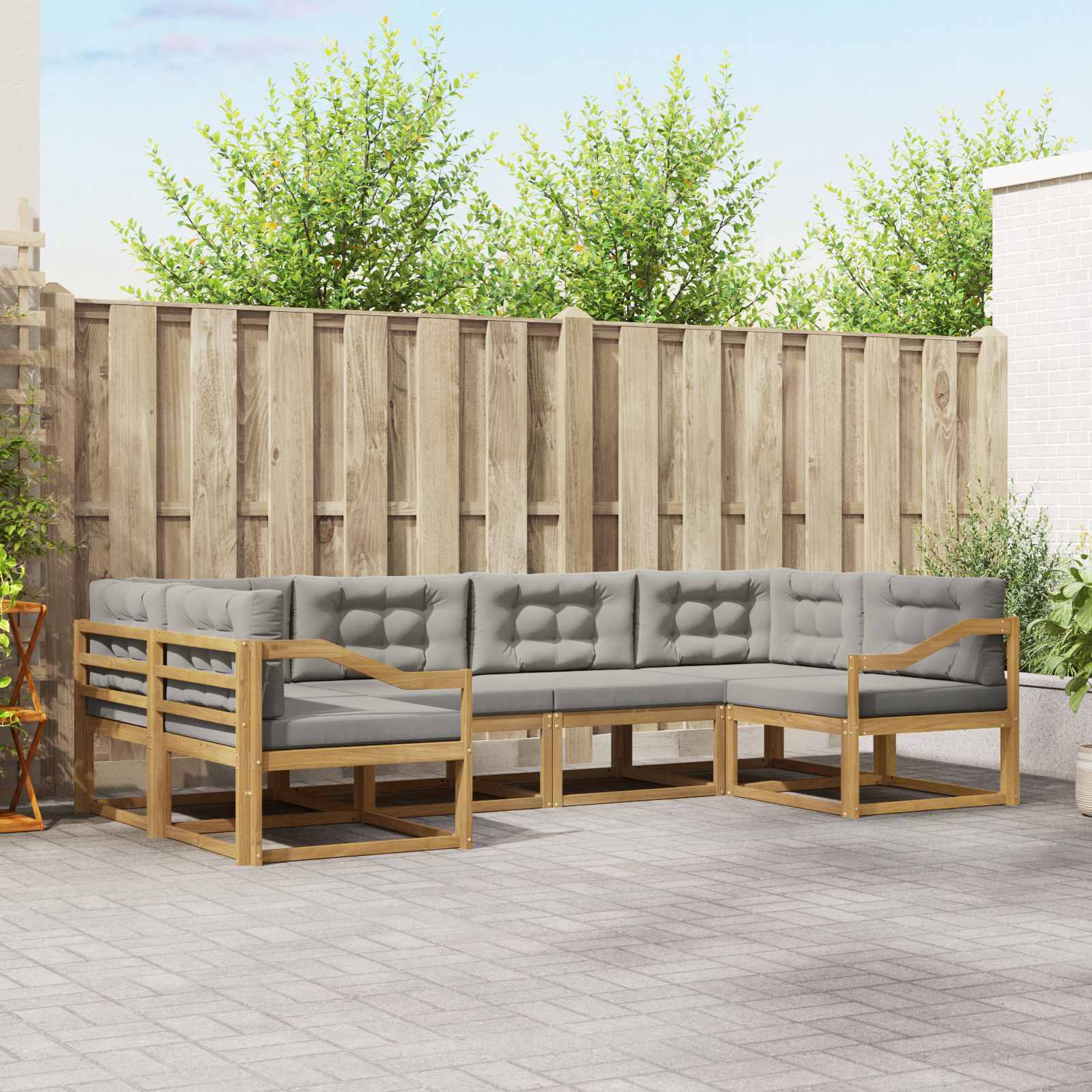 vidaXL Set de canapele de exterior cu pernă 6 pcs Alb și gri deschis
