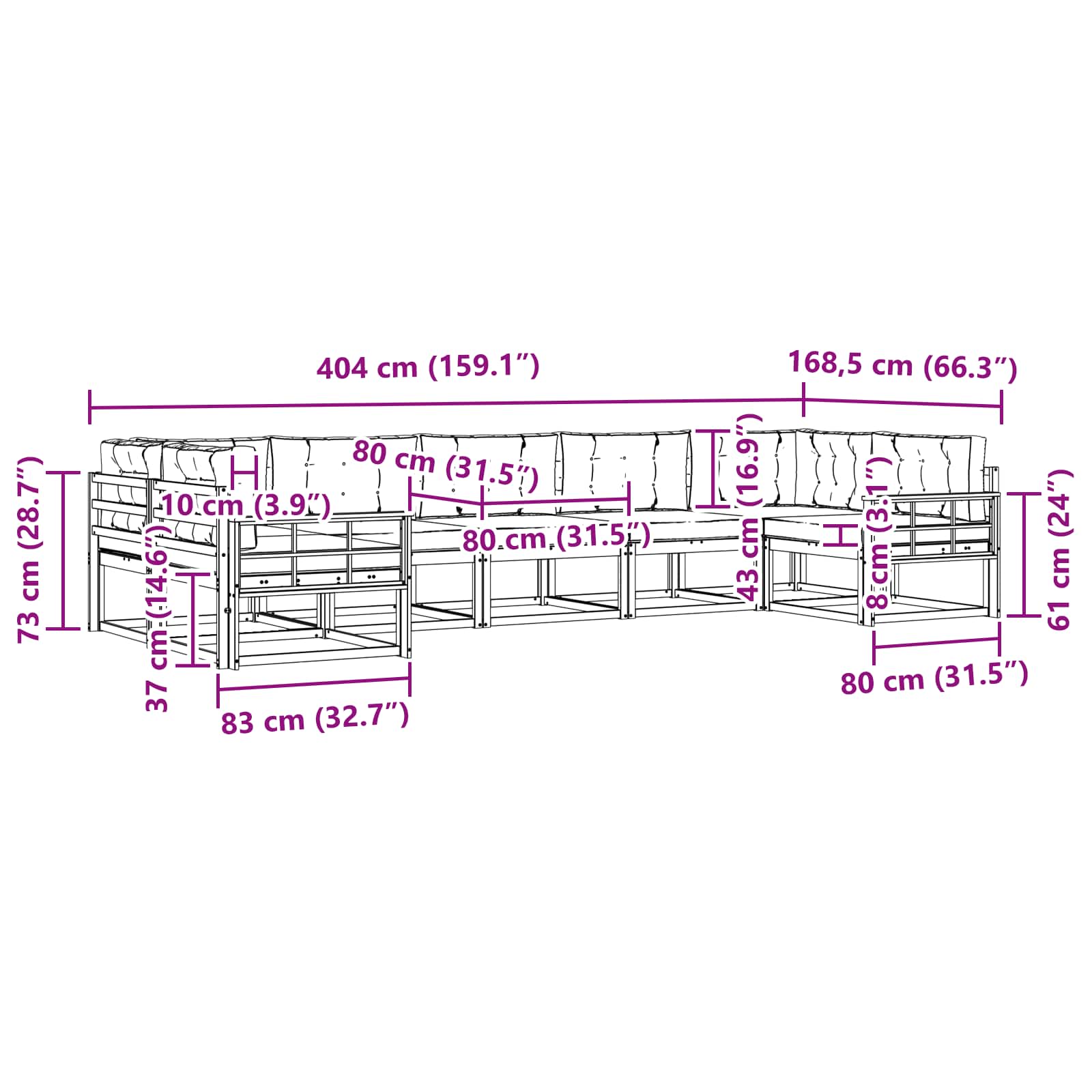 Buiten bankenset 7 pcs Wit Massief Acaciahout image 6