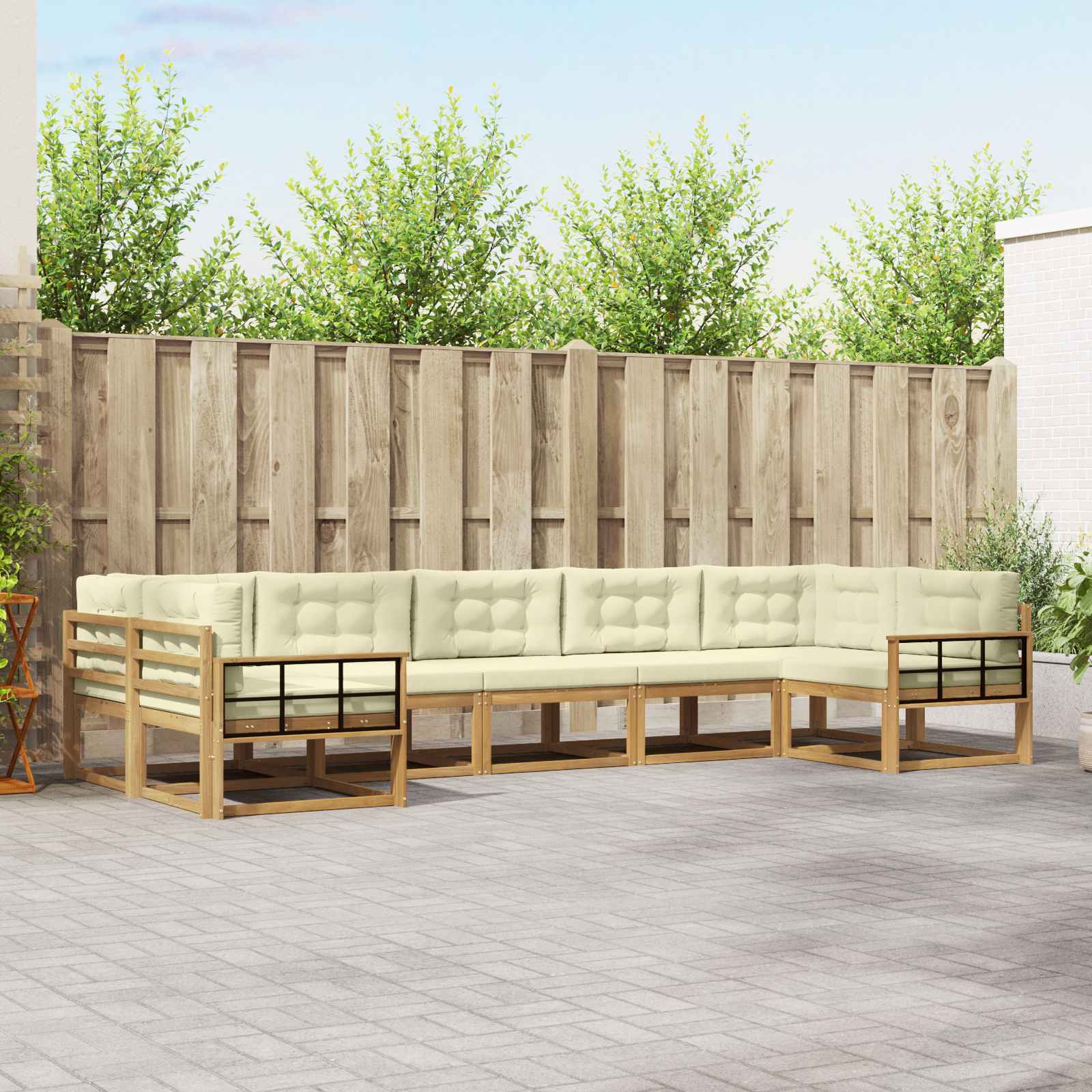 vidaXL Set de canapele de exterior cu pernă 7 pcs Alb și crem