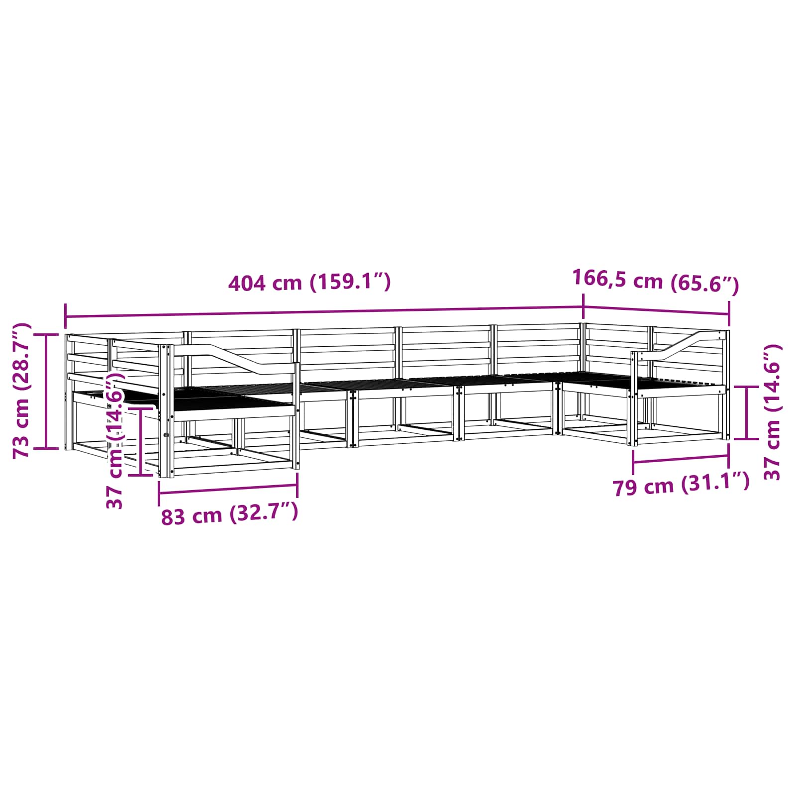 Buiten bankenset 7 pcs Wit Massief Acaciahout image 6