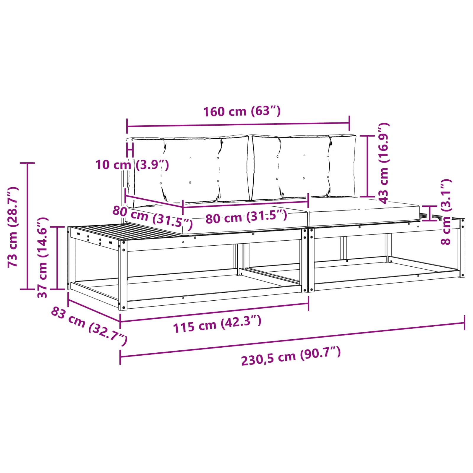 Zunanja garnitura za sedenje Bela 230,5 x 83 x 73 cm Poliester - slika 7